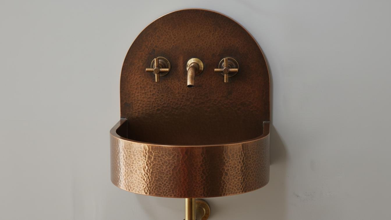 Hammered Antique Copper Wall Mount Sink - Artisan Vanity Basin - Mettlemix