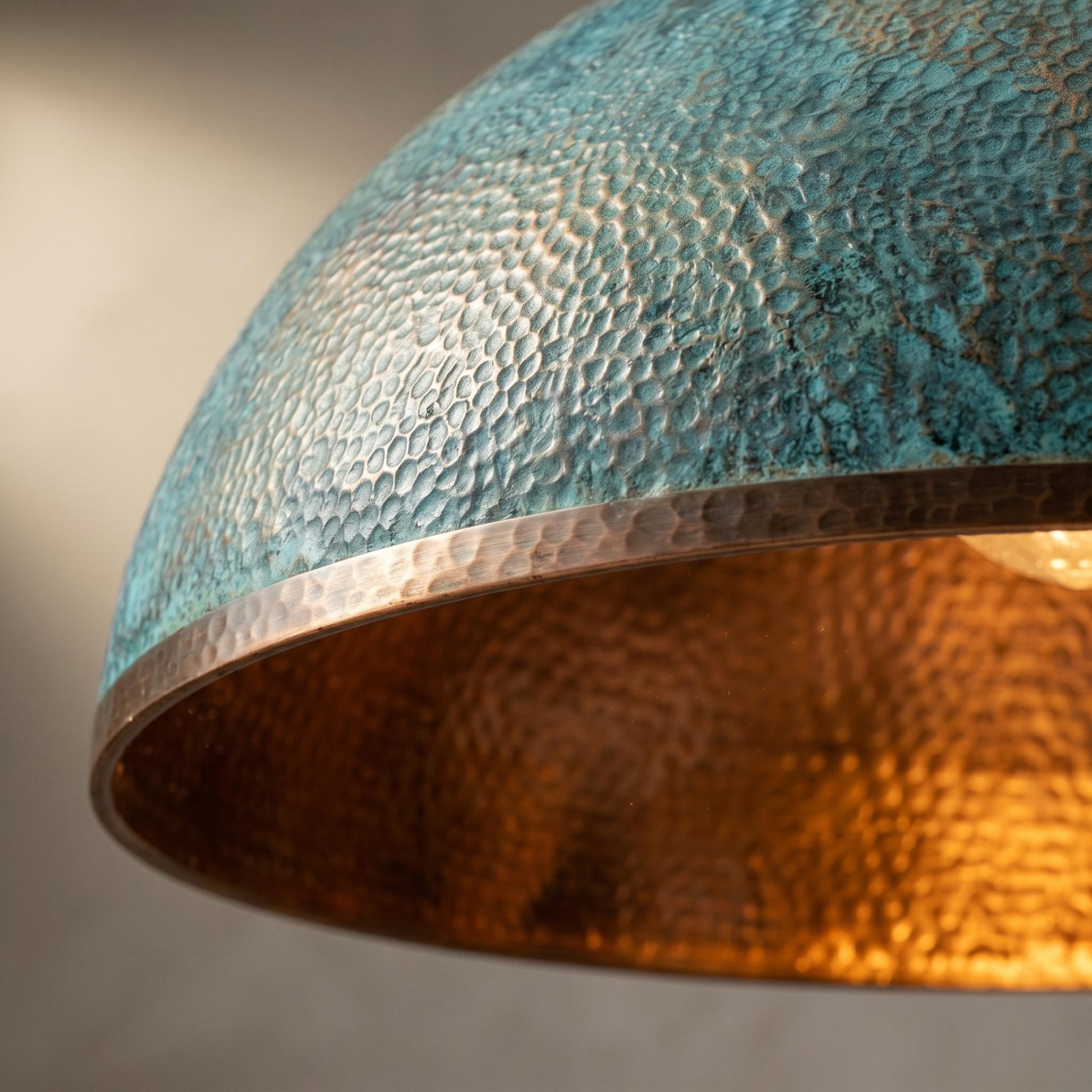 Hammered Brass Dome Pendant Light - green patina Industrial Ceiling Lamp - Mettlemix