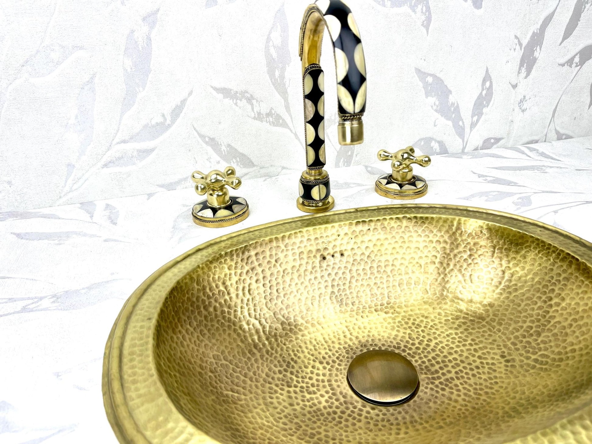 Hammered Brass Drop-In Sink & Faucet Set - Resin & Bone Inlay - Mettlemix