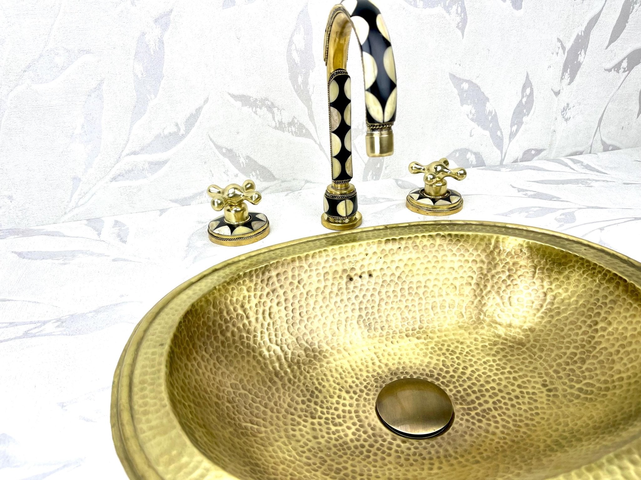 Hammered Brass Drop-In Sink & Faucet Set - Resin & Bone Inlay - Mettlemix