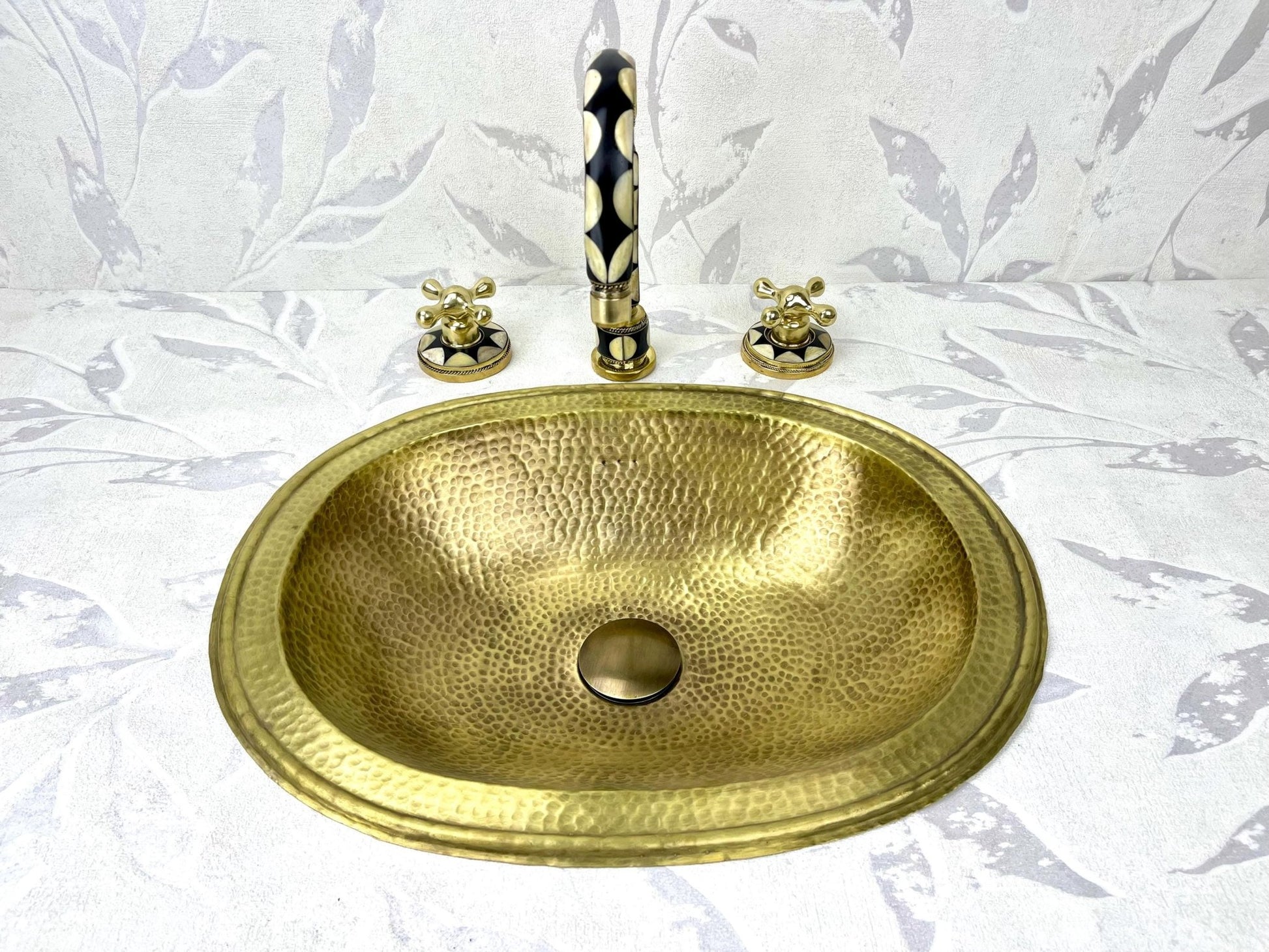Hammered Brass Drop-In Sink & Faucet Set - Resin & Bone Inlay - Mettlemix
