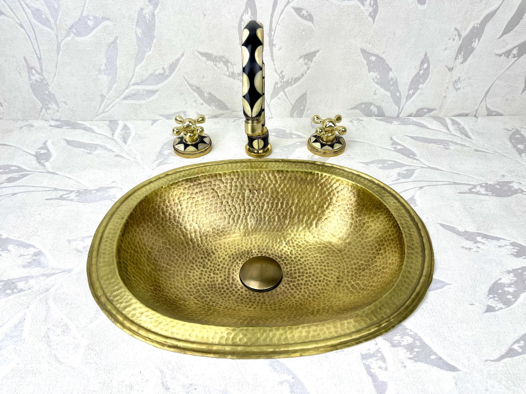 Hammered Brass Drop-In Sink & Faucet Set - Resin & Bone Inlay - Mettlemix