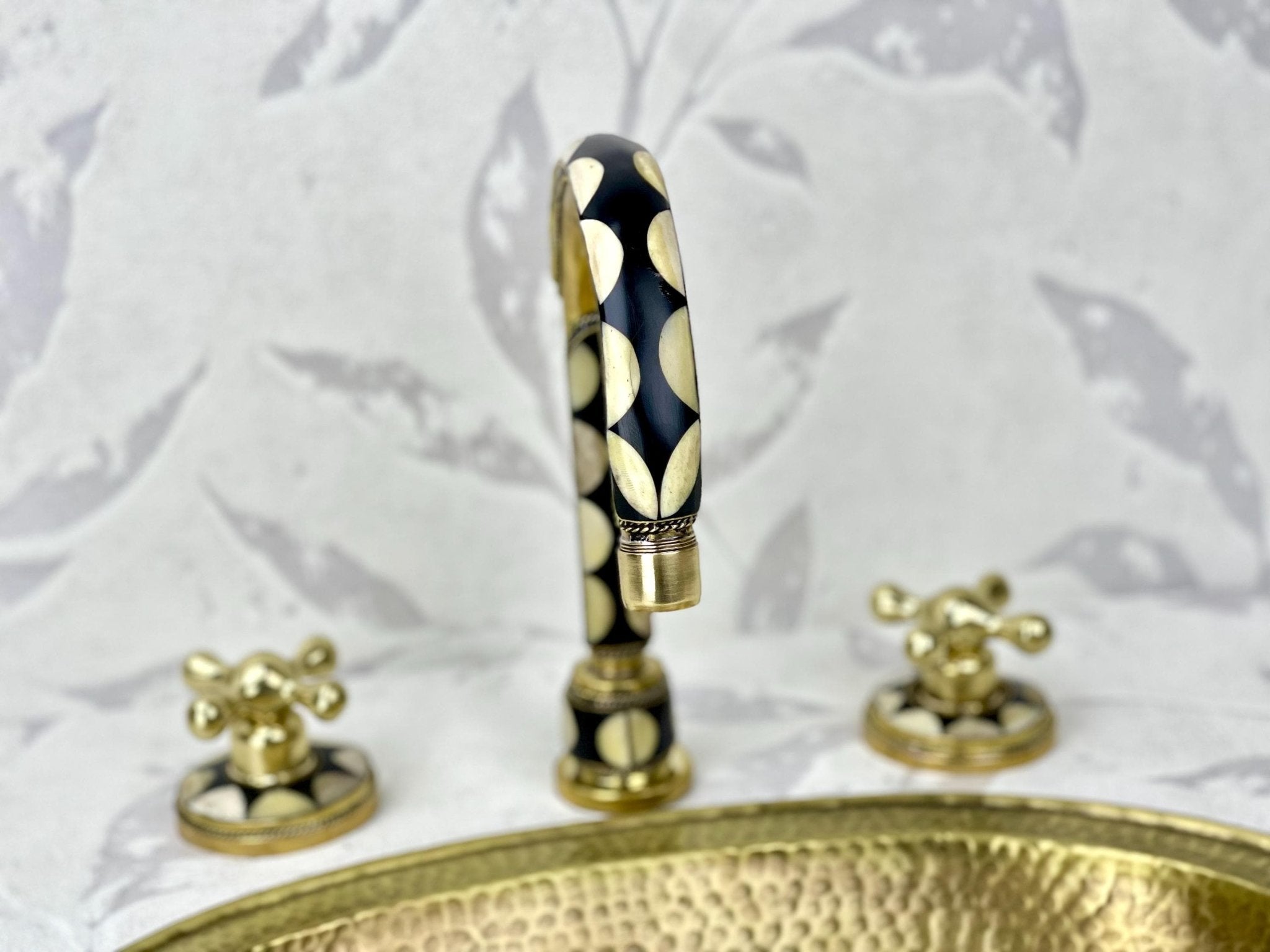 Hammered Brass Drop-In Sink & Faucet Set - Resin & Bone Inlay - Mettlemix