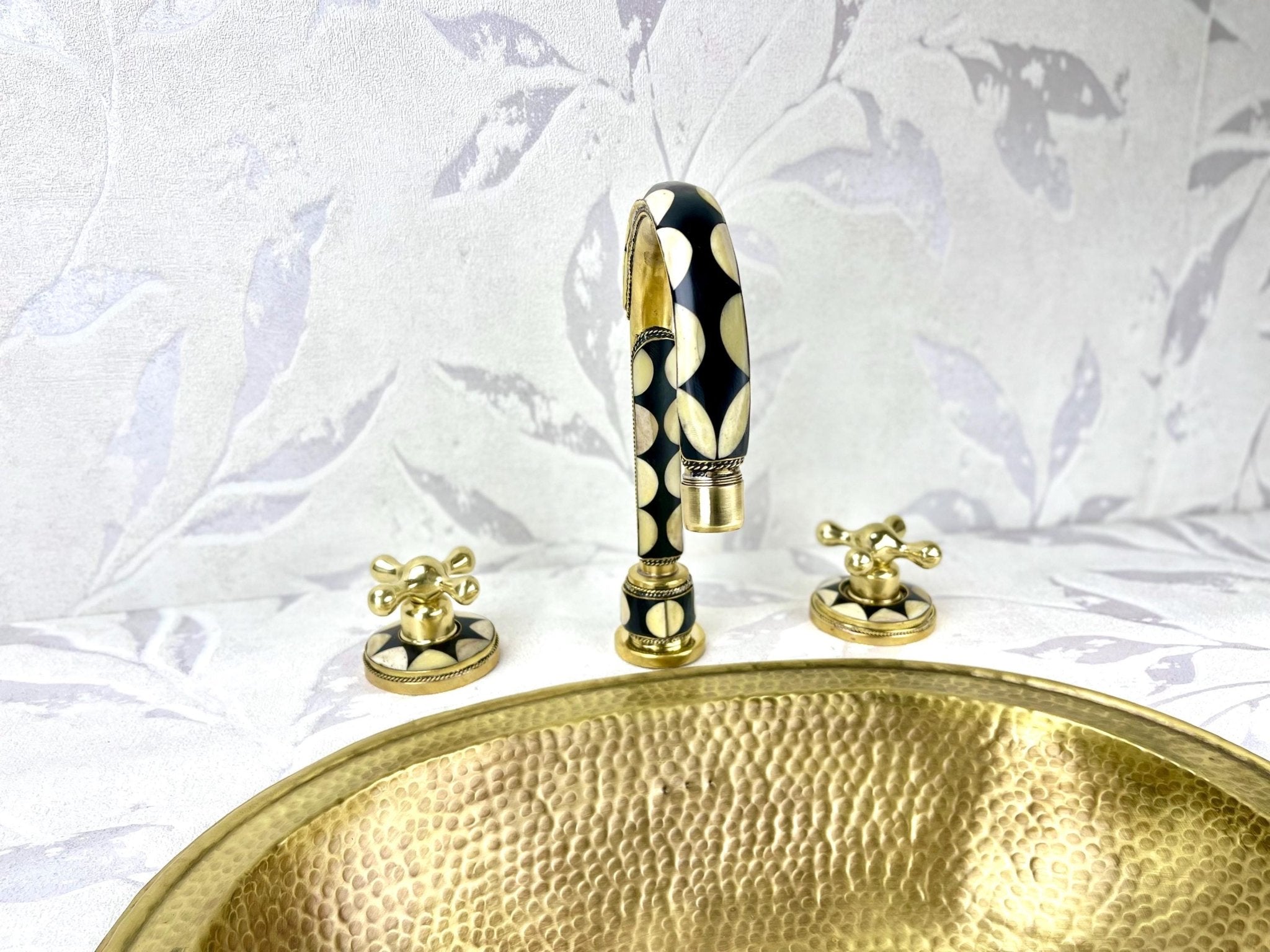 Hammered Brass Drop-In Sink & Faucet Set - Resin & Bone Inlay - Mettlemix