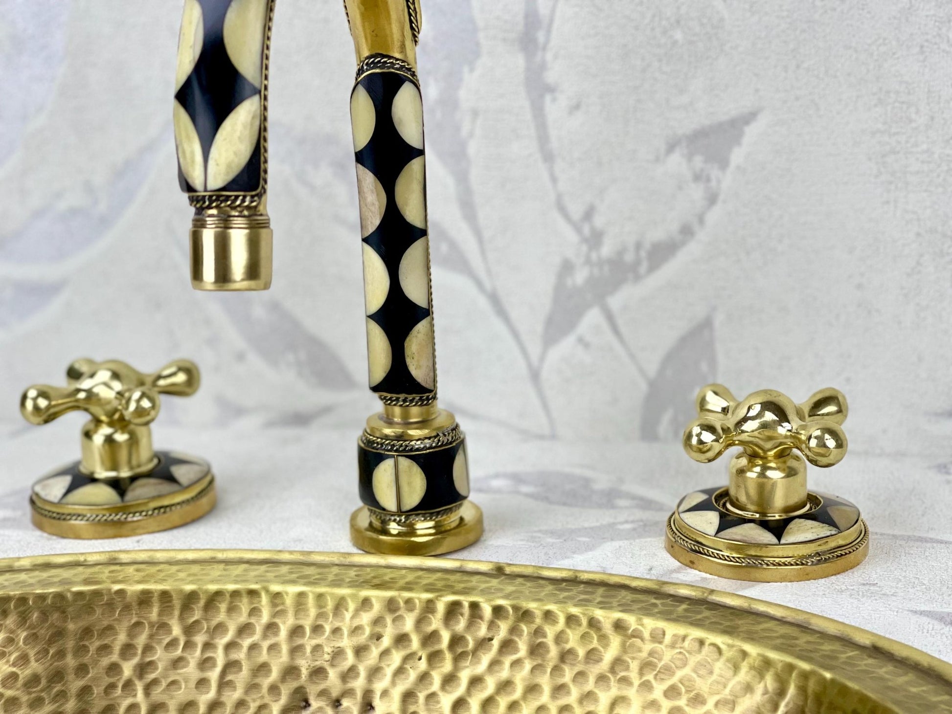 Hammered Brass Drop-In Sink & Faucet Set - Resin & Bone Inlay - Mettlemix