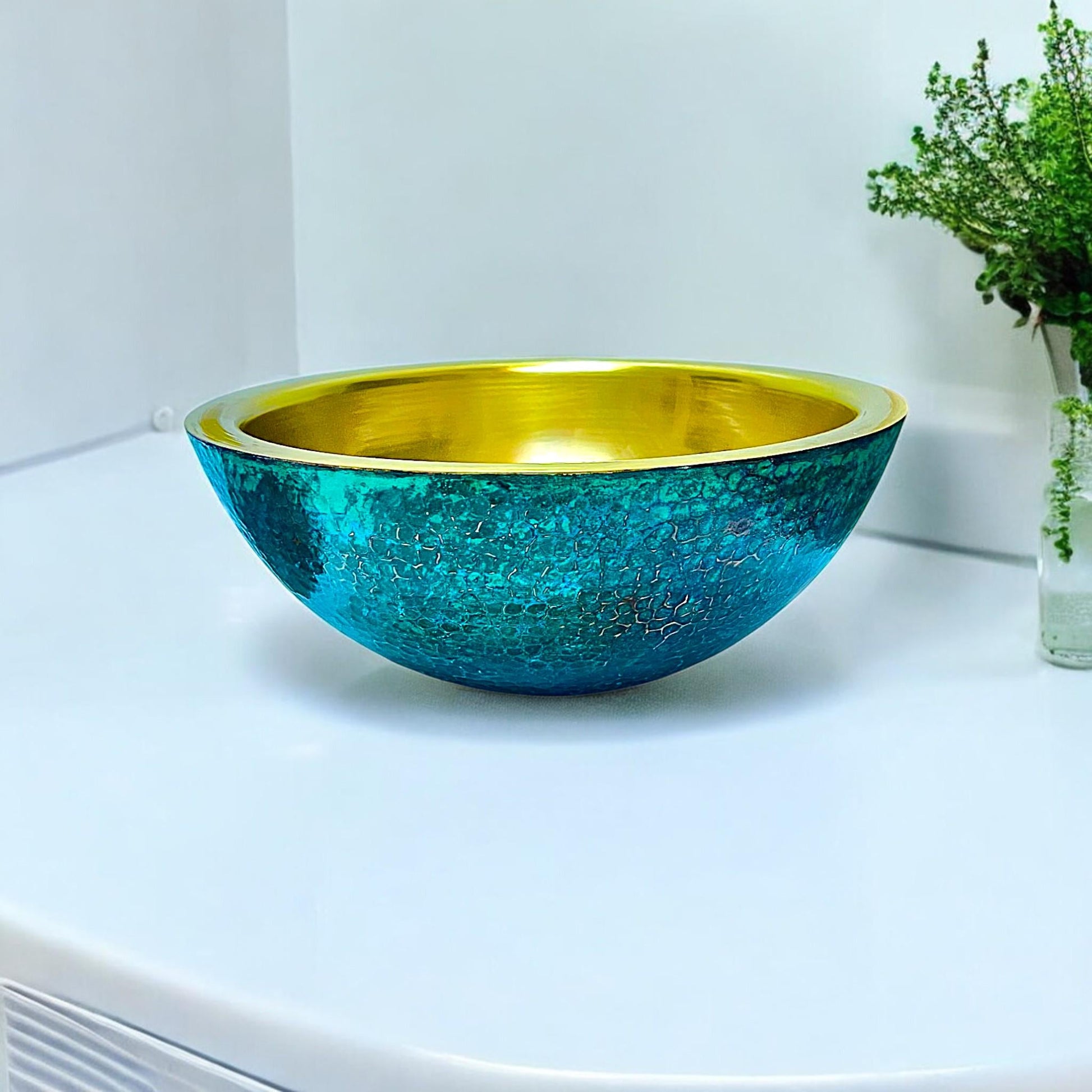 Hammered Brass Vessel Sink - Art Deco Patina Bathroom Basin - Mettlemix