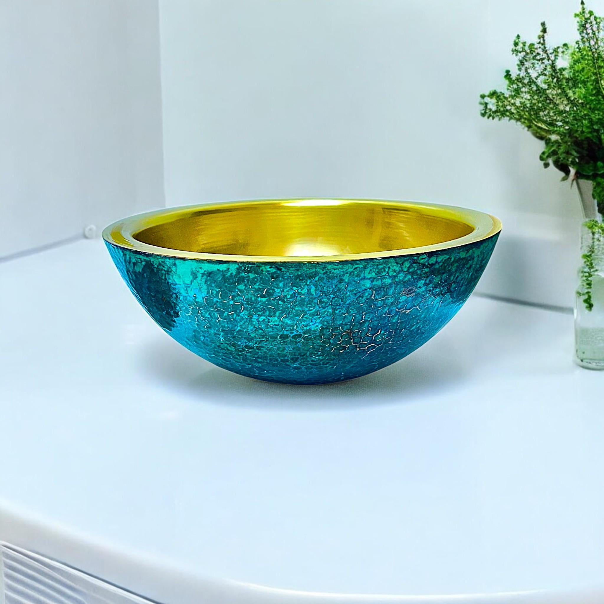 Hammered Brass Vessel Sink - Art Deco Patina Bathroom Basin - Mettlemix