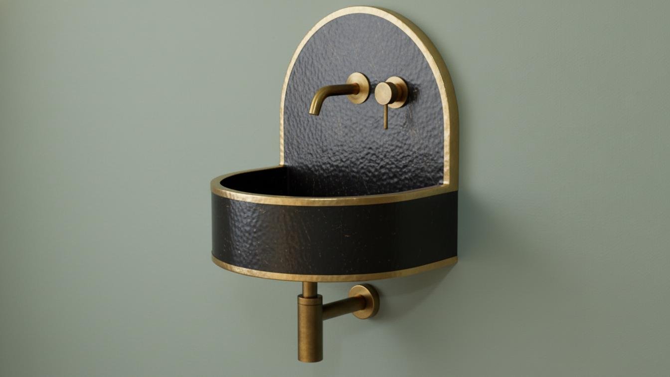 Hammered Brass Wall Mount Sink - Black Patina Floating Basin - Mettlemix