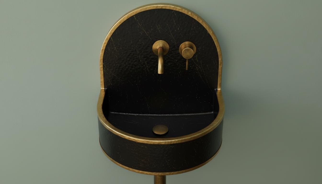 Hammered Brass Wall Mount Sink - Black Patina Floating Basin - Mettlemix