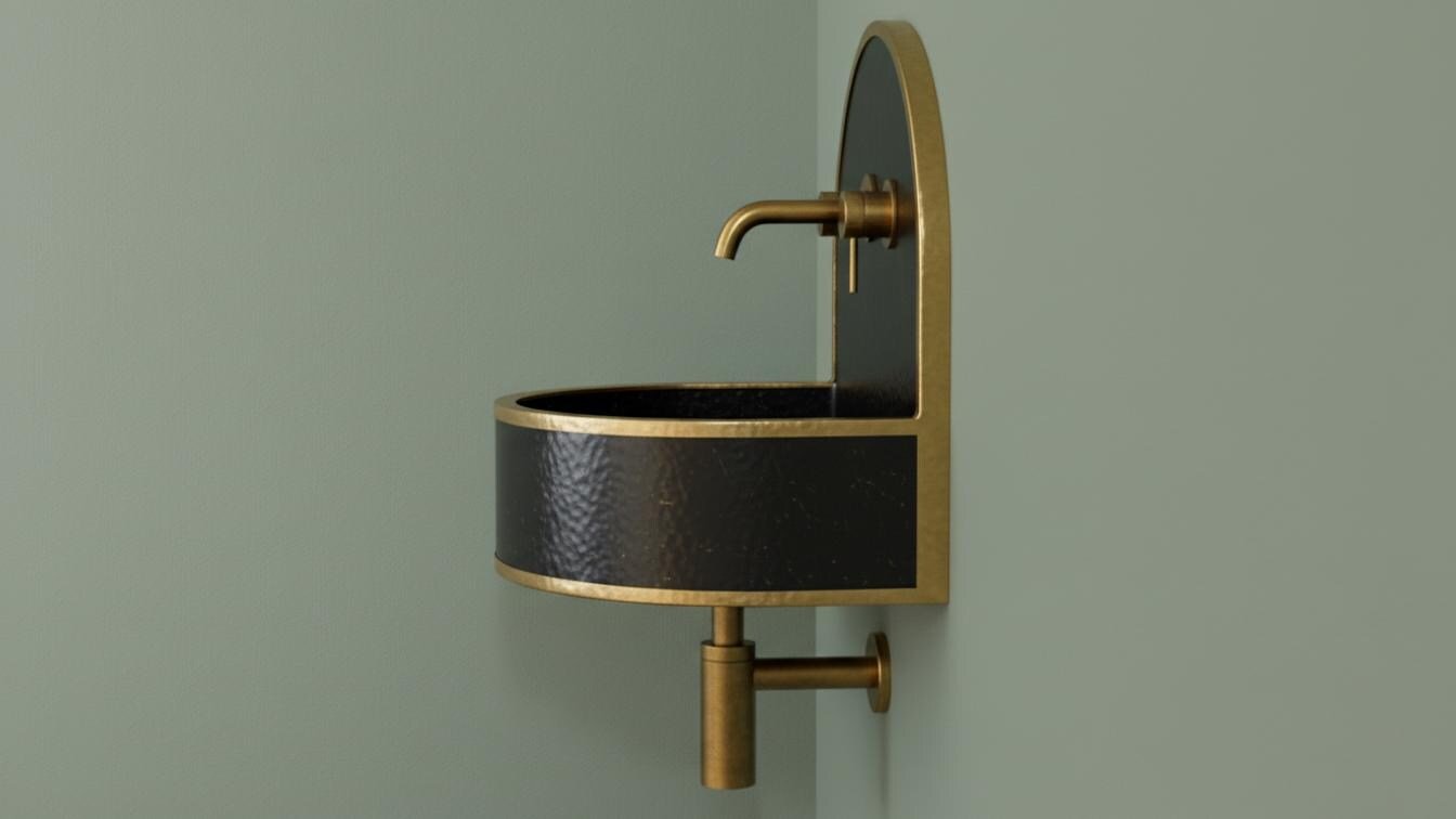 Hammered Brass Wall Mount Sink - Black Patina Floating Basin - Mettlemix