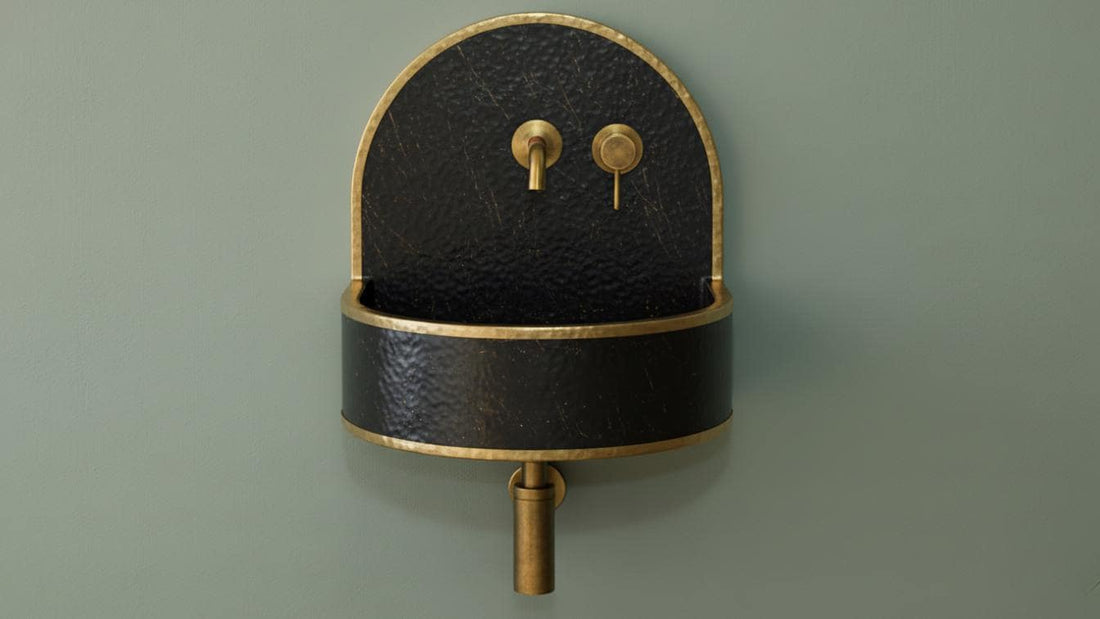 Hammered Brass Wall Mount Sink - Black Patina Floating Basin - Mettlemix