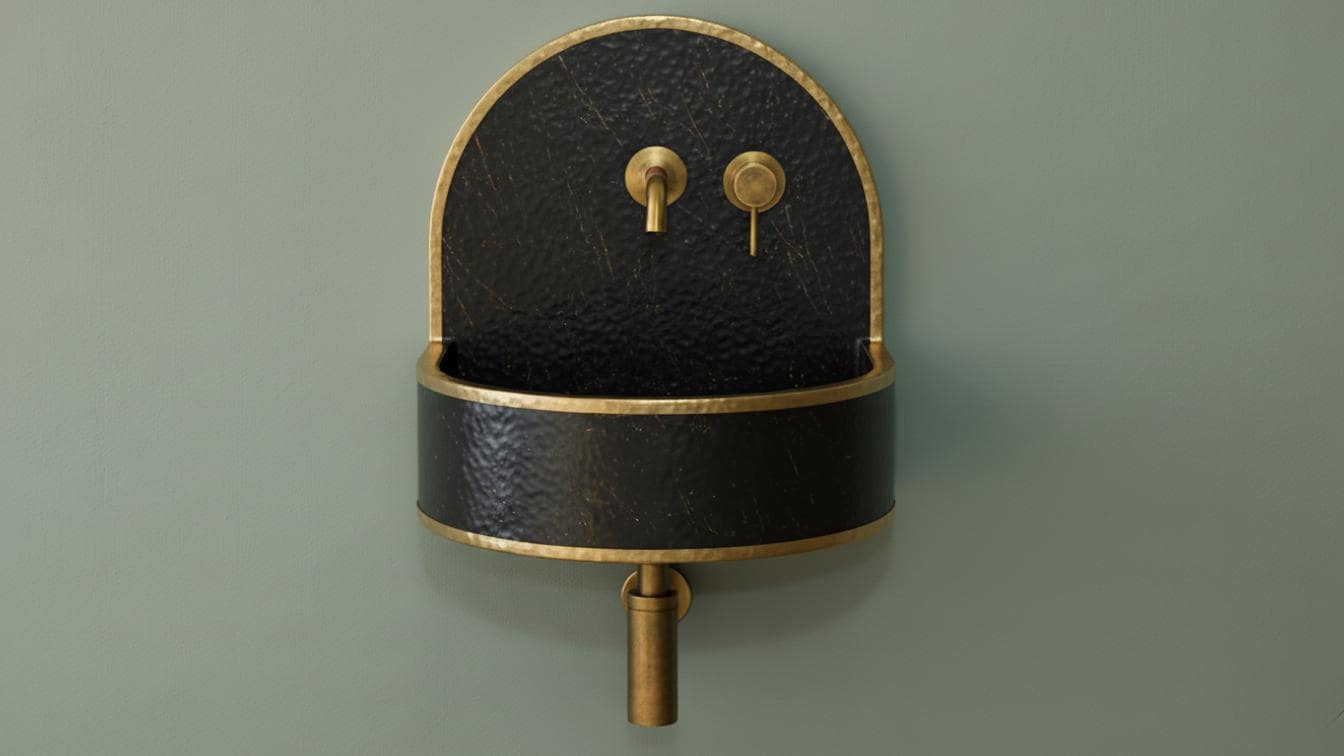 Hammered Brass Wall Mount Sink - Black Patina Floating Basin - Mettlemix