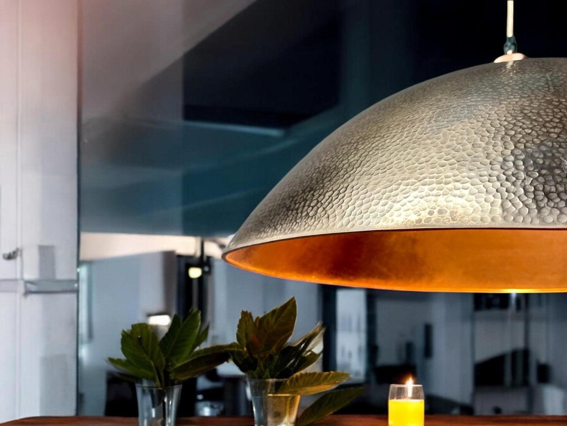 Hammered Copper Dome Pendant Light - Antique Patina Kitchen Island Lamp - Mettlemix