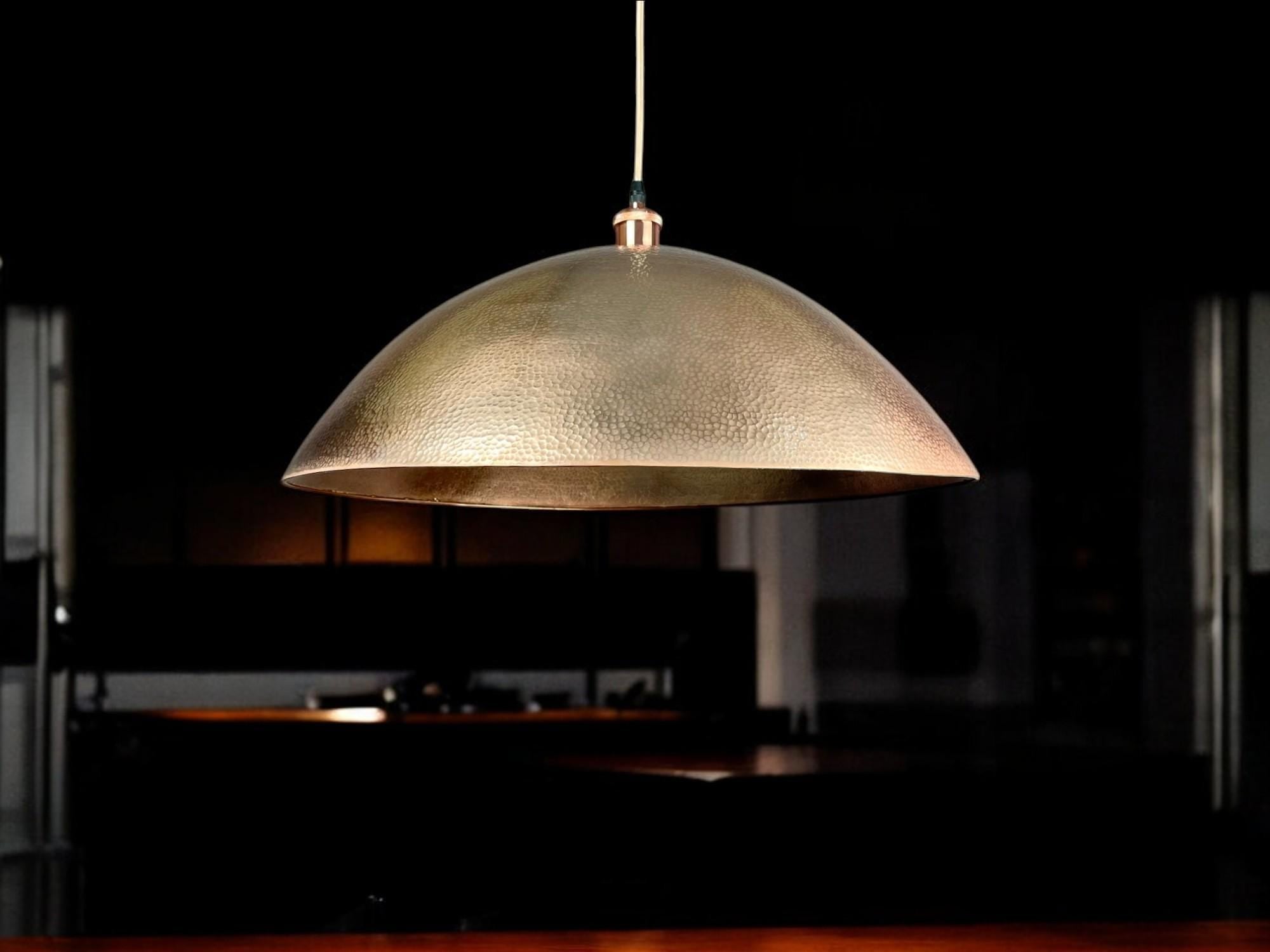 Hammered Copper Dome Pendant Light - Antique Patina Kitchen Island Lamp - Mettlemix