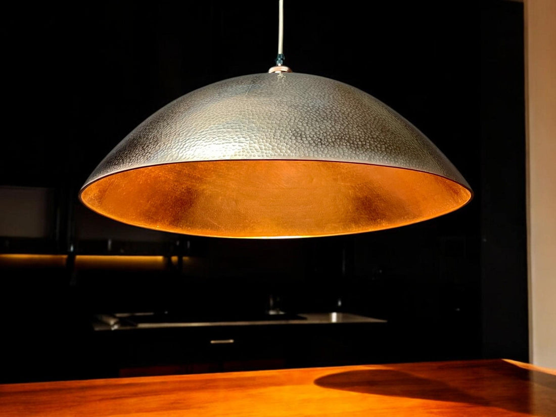Hammered Copper Dome Pendant Light - Antique Patina Kitchen Island Lamp - Mettlemix