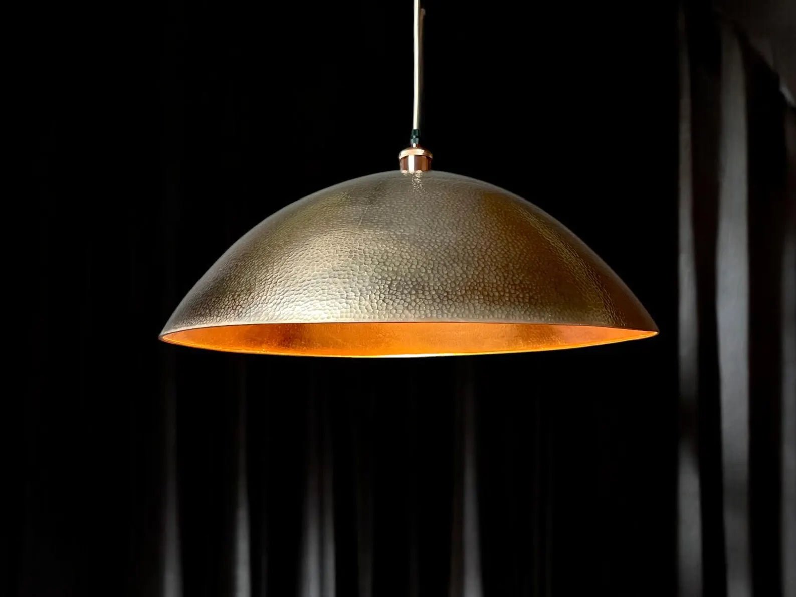 Hammered Copper Dome Pendant Light - Antique Patina Kitchen Island Lamp - Mettlemix