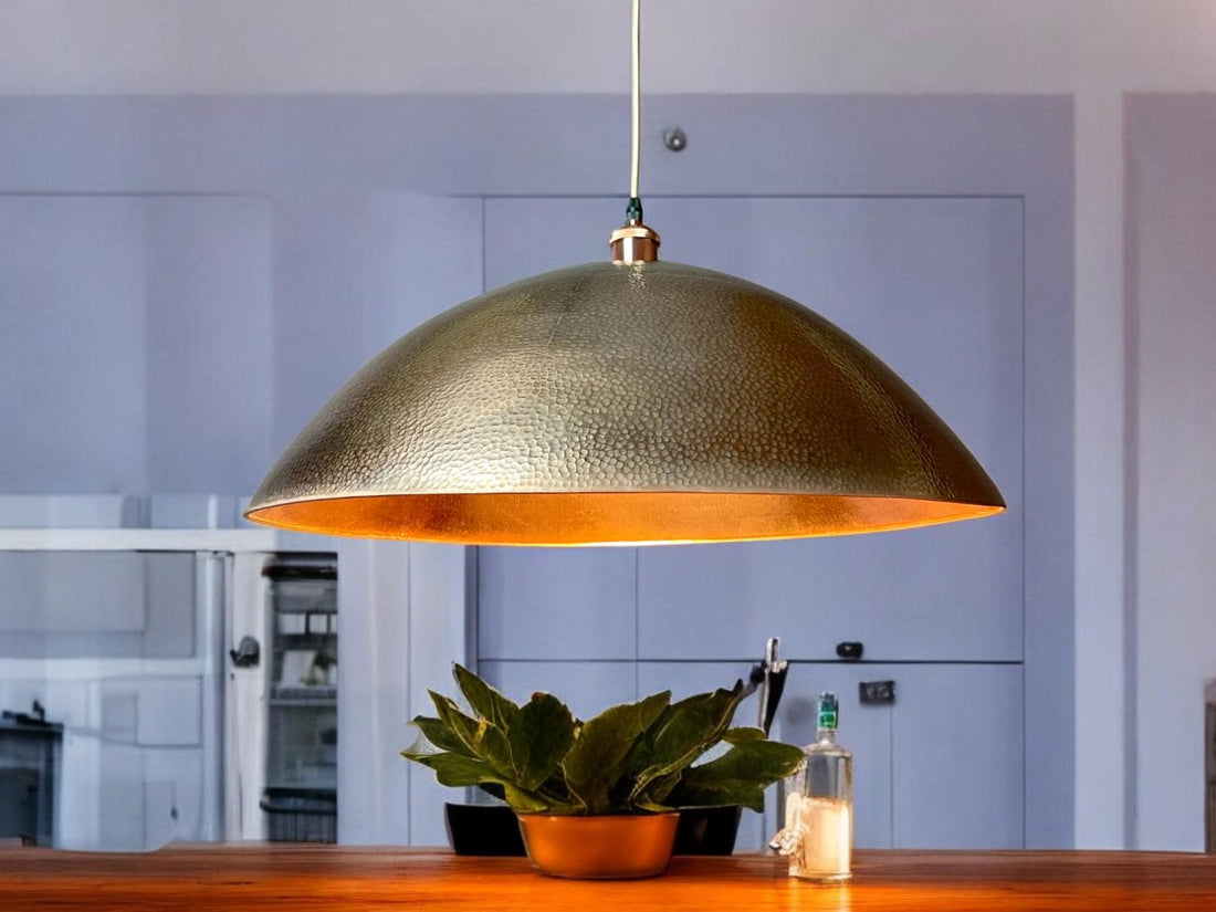 Hammered Copper Dome Pendant Light - Antique Patina Kitchen Island Lamp - Mettlemix