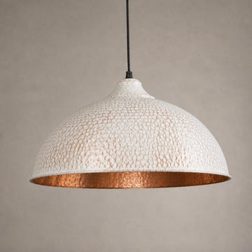 Hammered Copper Dome Pendant Light - white Industrial Ceiling Lamp - Mettlemix