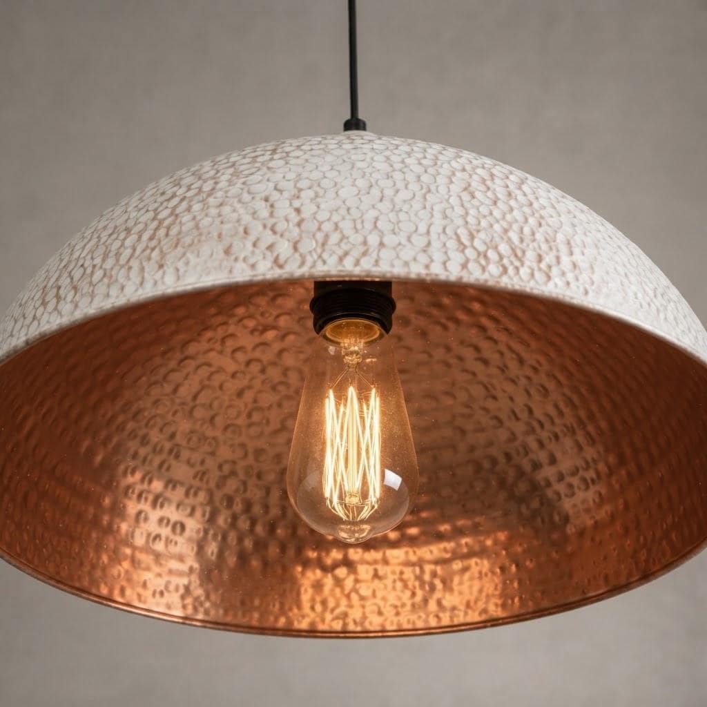 Hammered Copper Dome Pendant Light - white Industrial Ceiling Lamp - Mettlemix