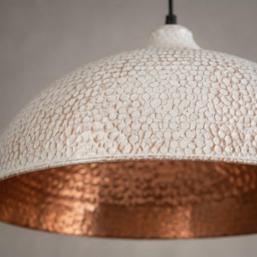 Hammered Copper Dome Pendant Light - white Industrial Ceiling Lamp - Mettlemix