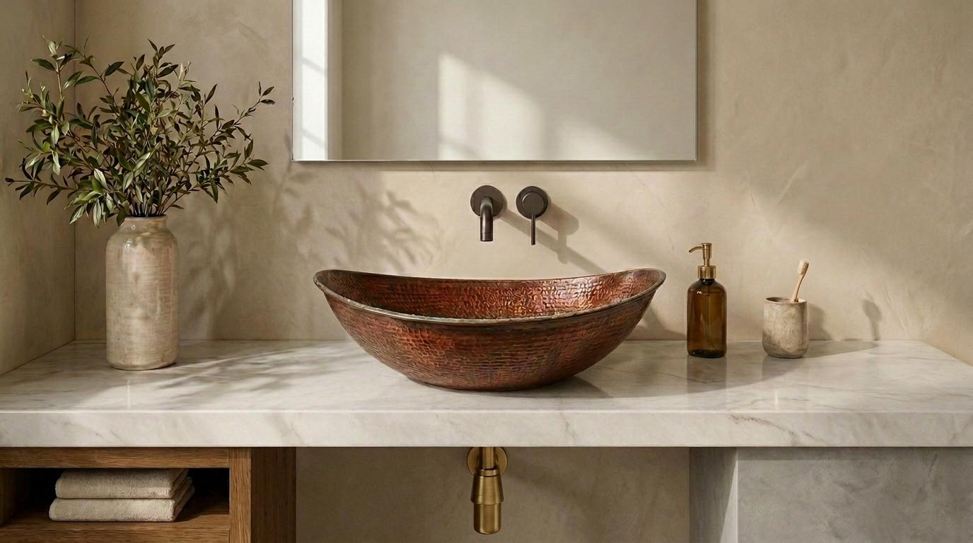 Hammered Copper Vessel Sink – Oval Bathroom Sink, Rustic Copper Vanity Basin, Handmade Luxury Countertop Sink, Farmhouse Wash Basin - Mettlemix