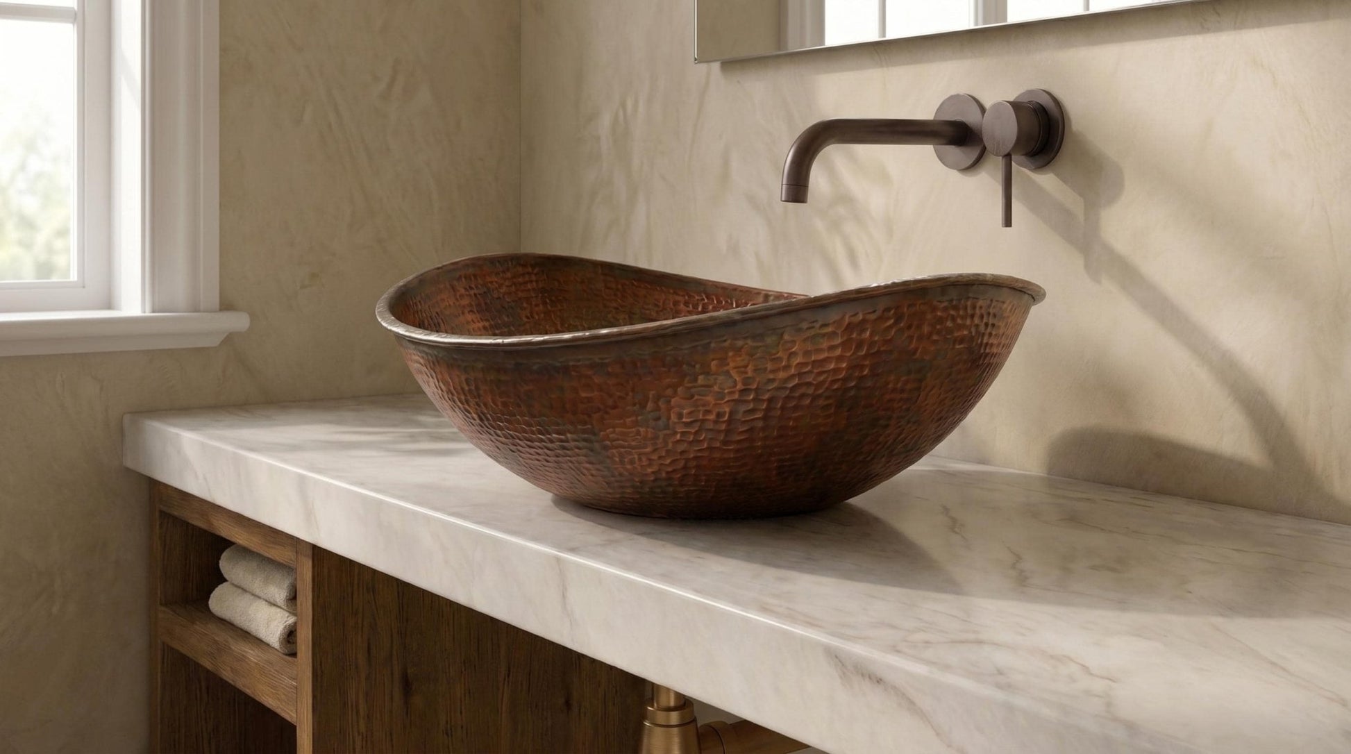 Hammered Copper Vessel Sink – Oval Bathroom Sink, Rustic Copper Vanity Basin, Handmade Luxury Countertop Sink, Farmhouse Wash Basin - Mettlemix