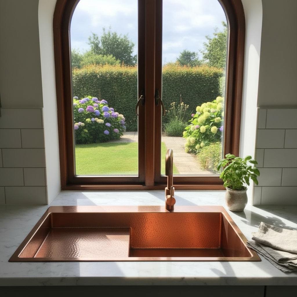 Hammered Copper Workstation Kitchen Sink with Drainboard - Mettlemix