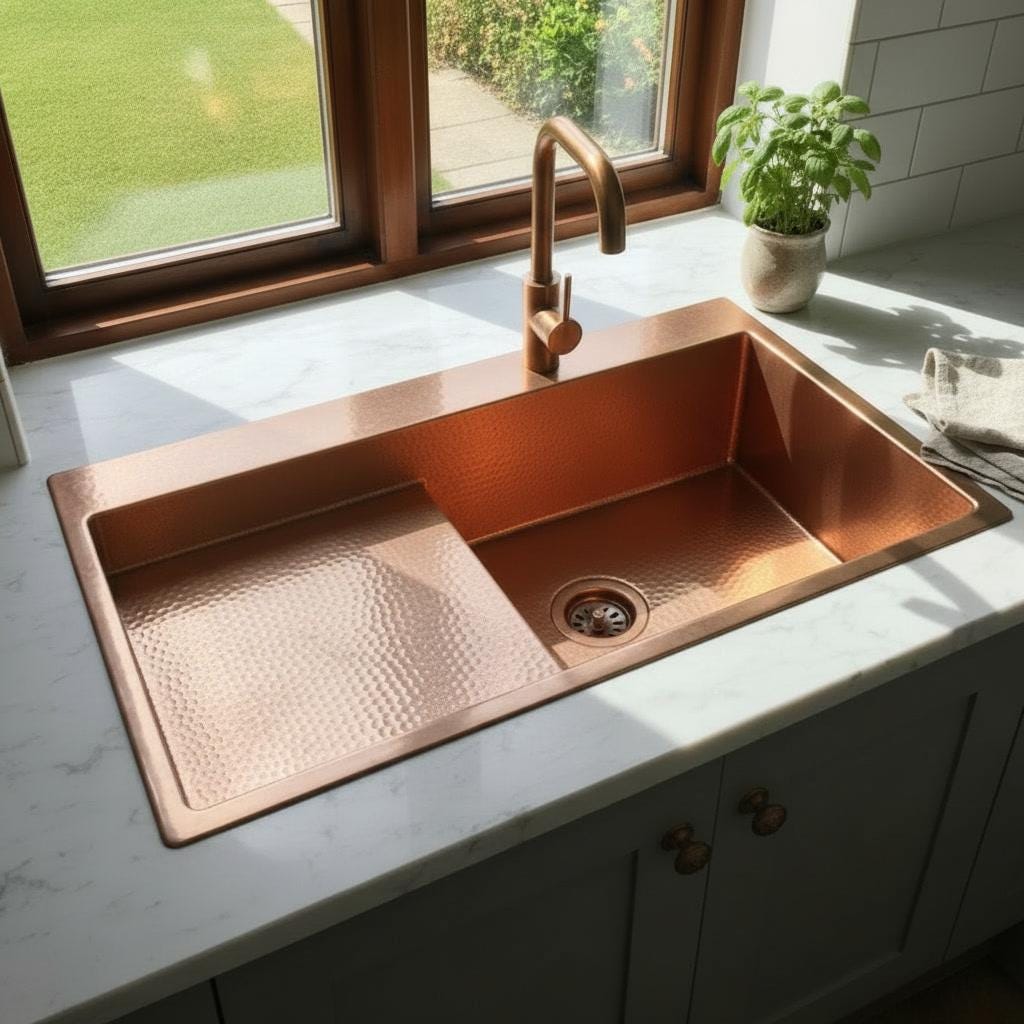 Hammered Copper Workstation Kitchen Sink with Drainboard - Mettlemix
