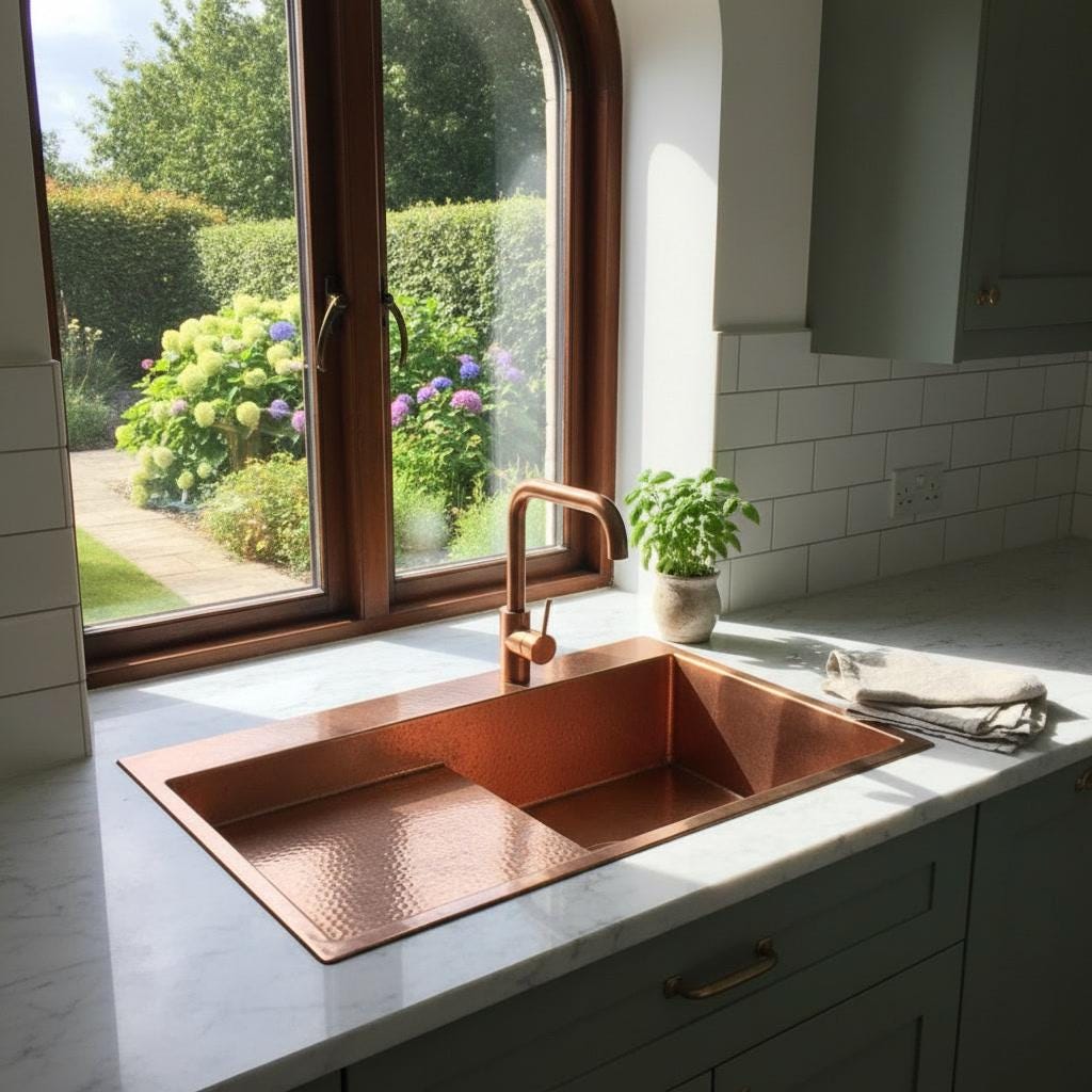 Hammered Copper Workstation Kitchen Sink with Drainboard - Mettlemix