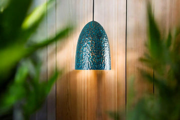 Hammered Oxidized Copper Pendant - Verdigris Bell Hanging Lamp - Mettlemix