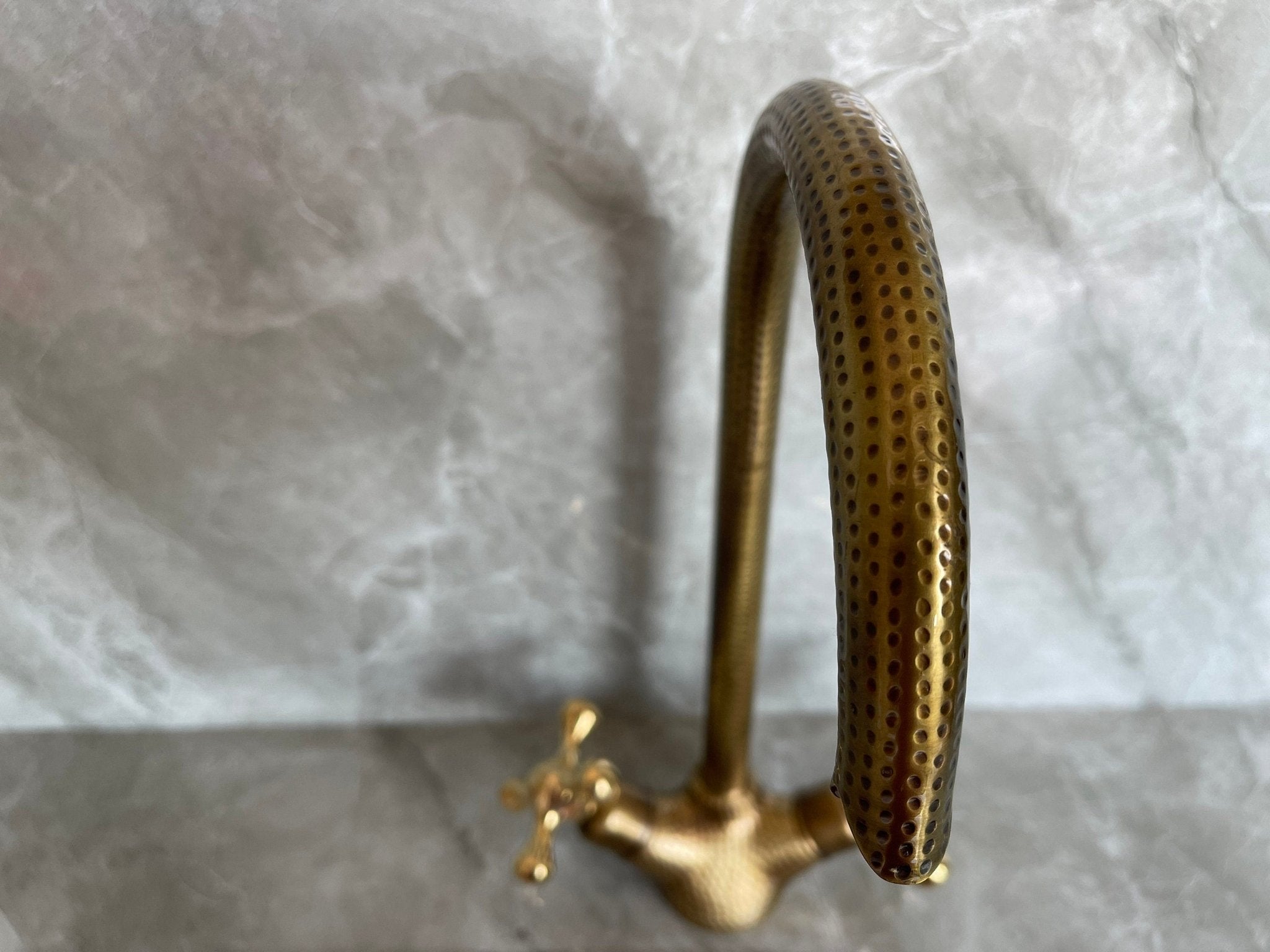 Hammered Unlacquered Brass Bathroom Faucet - Single Hole Gooseneck - Mettlemix