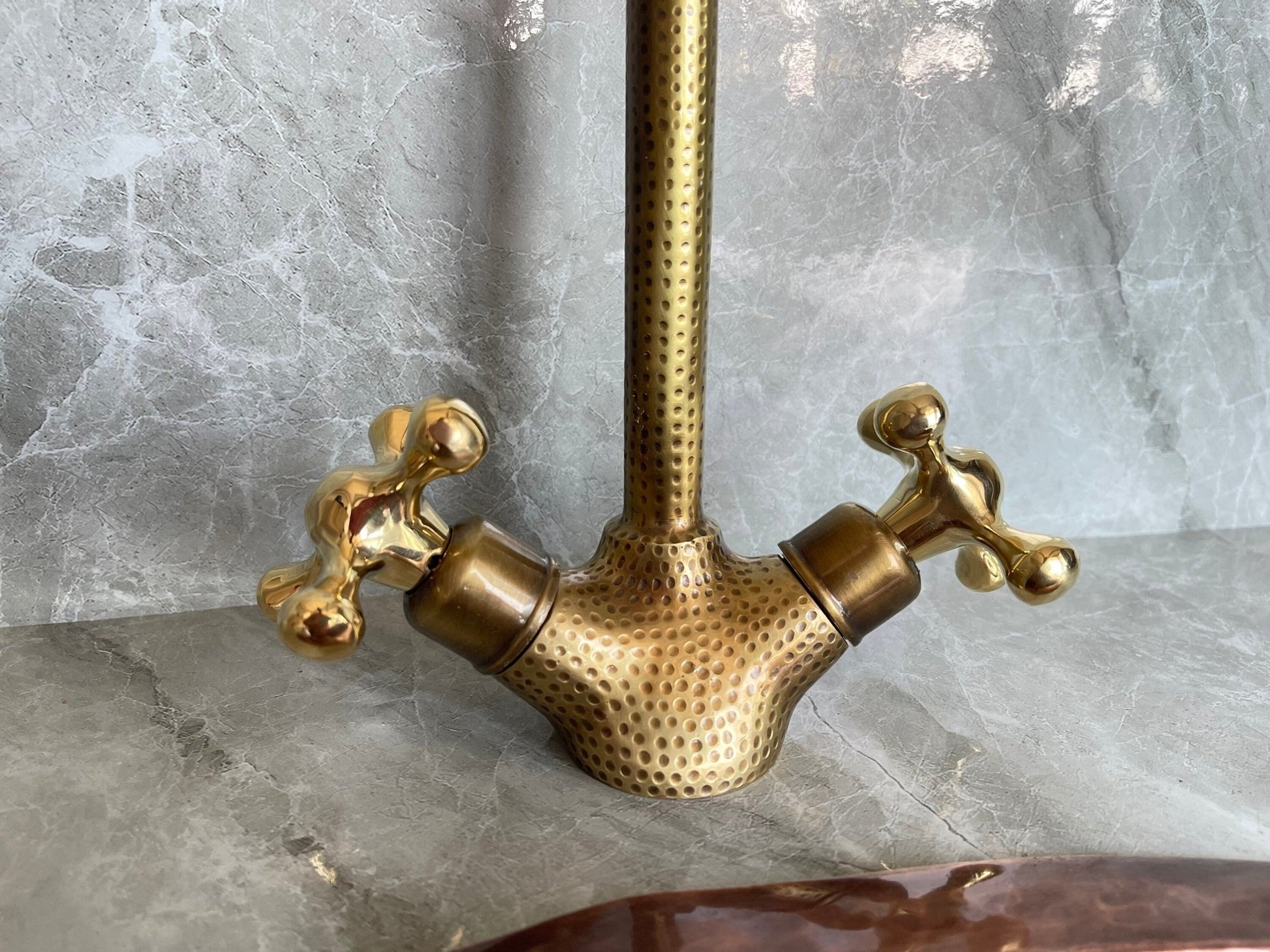 Hammered Unlacquered Brass Bathroom Faucet - Single Hole Gooseneck - Mettlemix