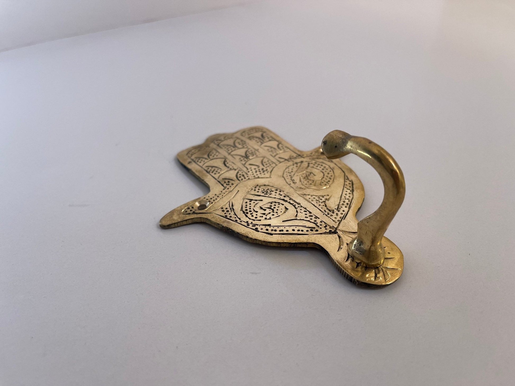 Hand-Engraved Solid Brass Hamsa Wall Hook - Unlacquered Coat Hanger - Mettlemix
