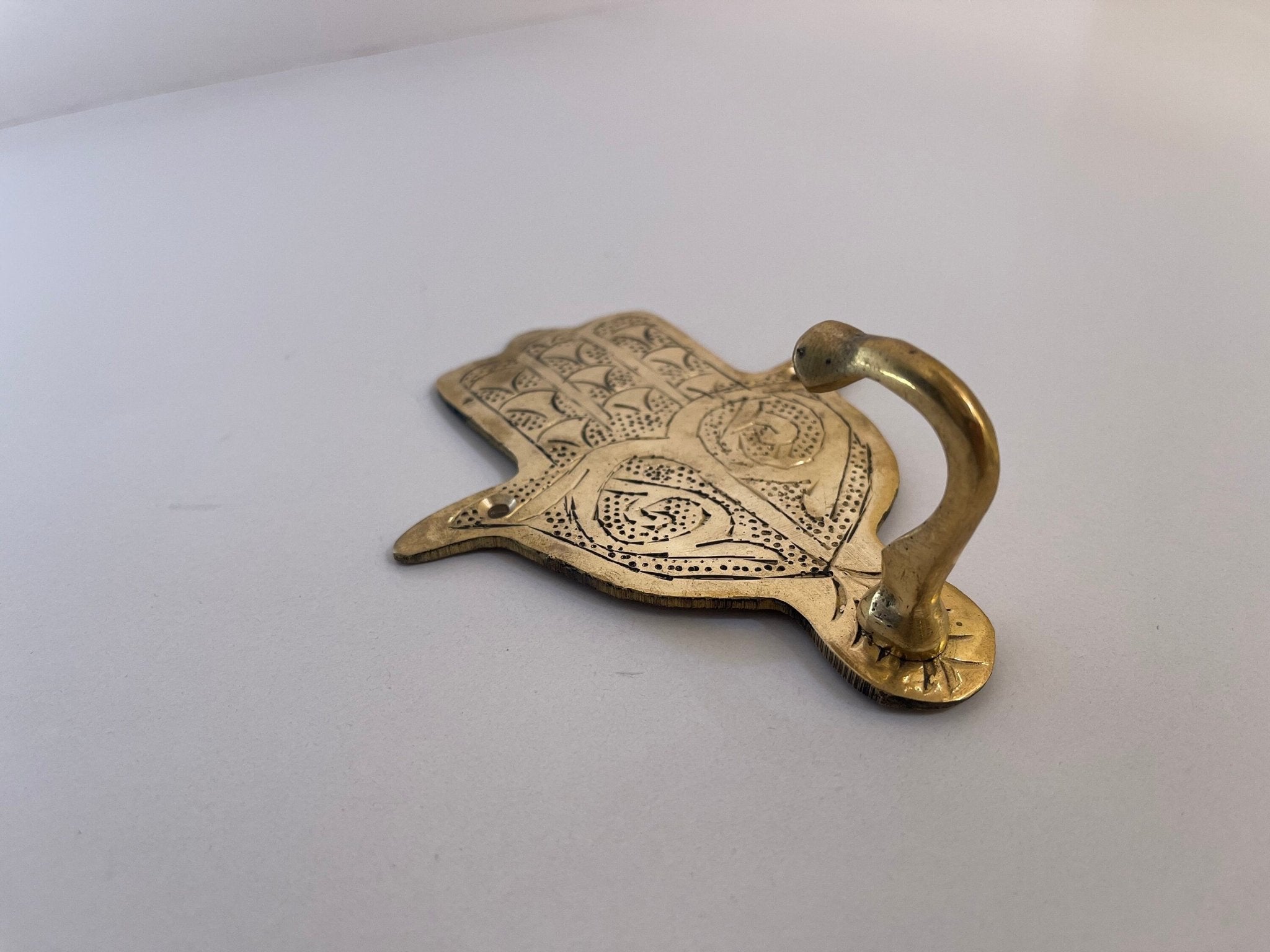 Hand-Engraved Solid Brass Hamsa Wall Hook - Unlacquered Coat Hanger - Mettlemix