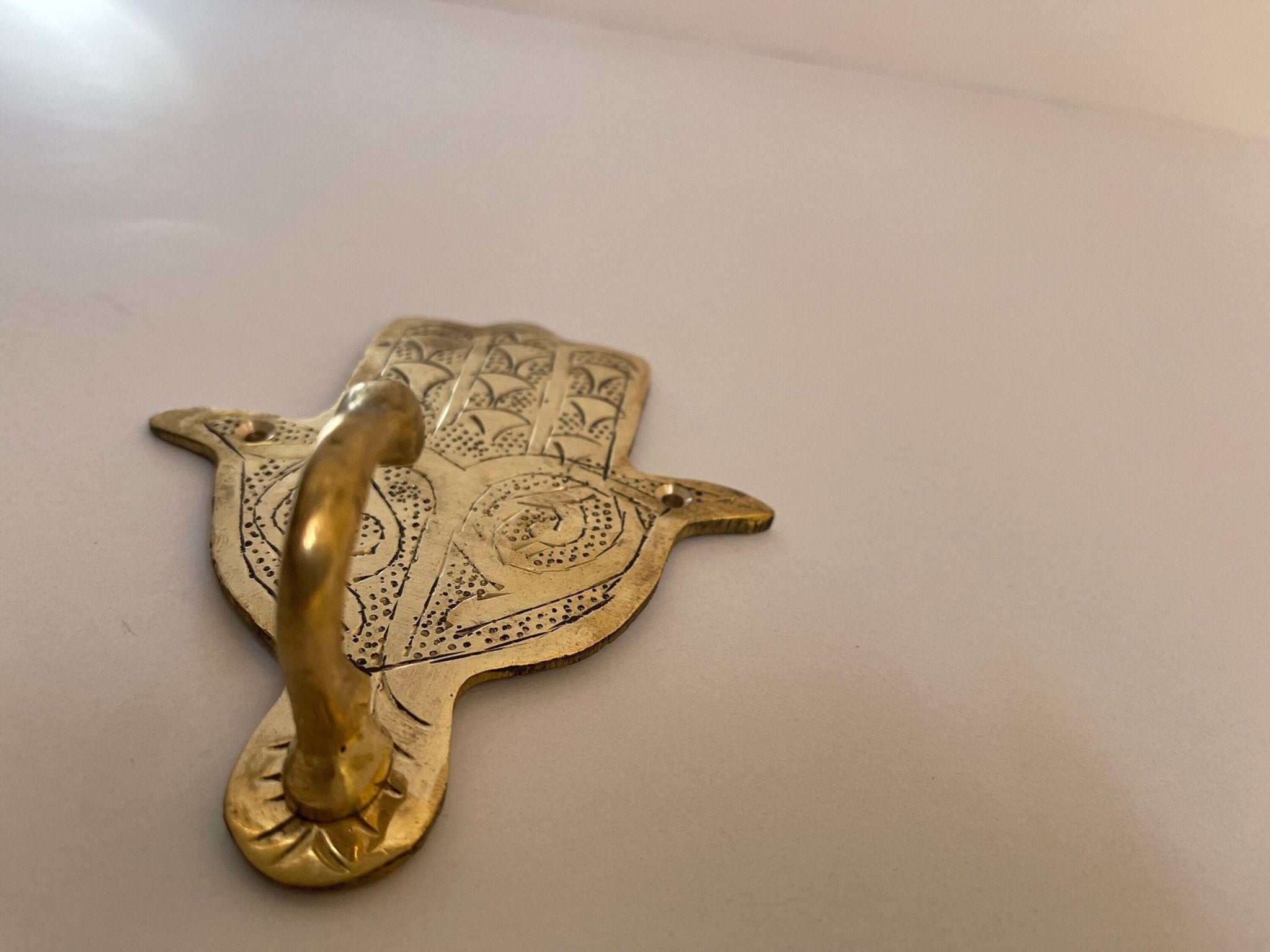 Hand-Engraved Solid Brass Hamsa Wall Hook - Unlacquered Coat Hanger - Mettlemix