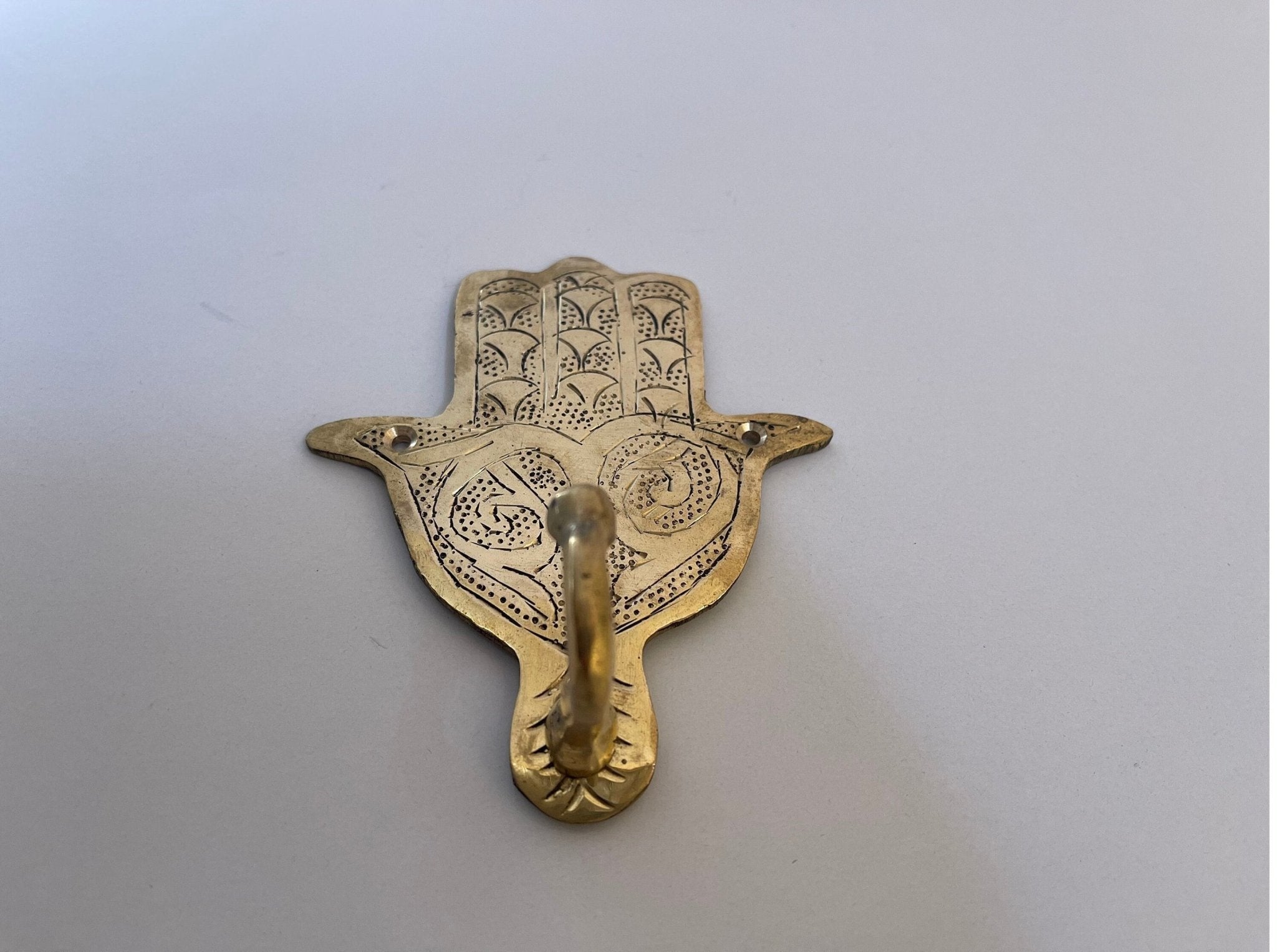 Hand-Engraved Solid Brass Hamsa Wall Hook - Unlacquered Coat Hanger - Mettlemix