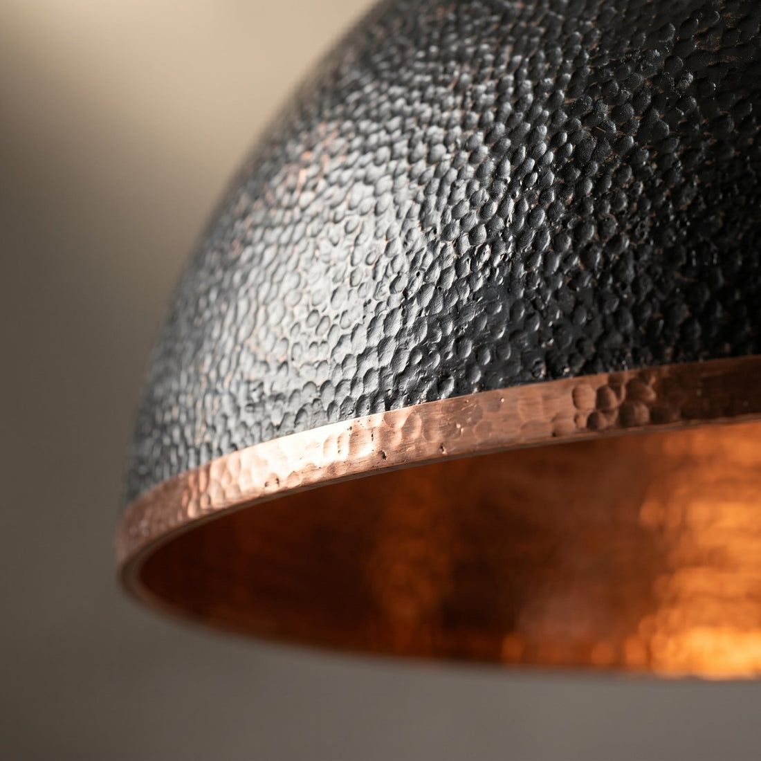 Hand-Hammered Black & Copper Dome Pendant Light - Industrial Ceiling Lamp - Mettlemix