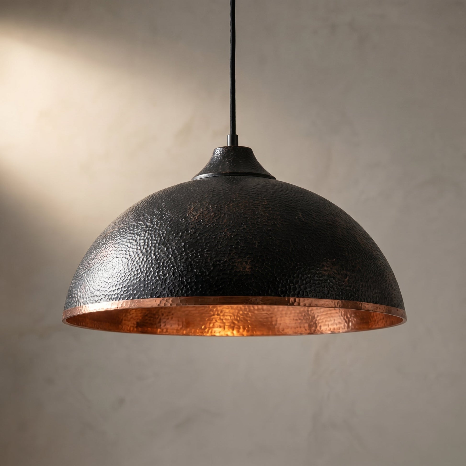 Hand-Hammered Black & Copper Dome Pendant Light - Industrial Ceiling Lamp - Mettlemix