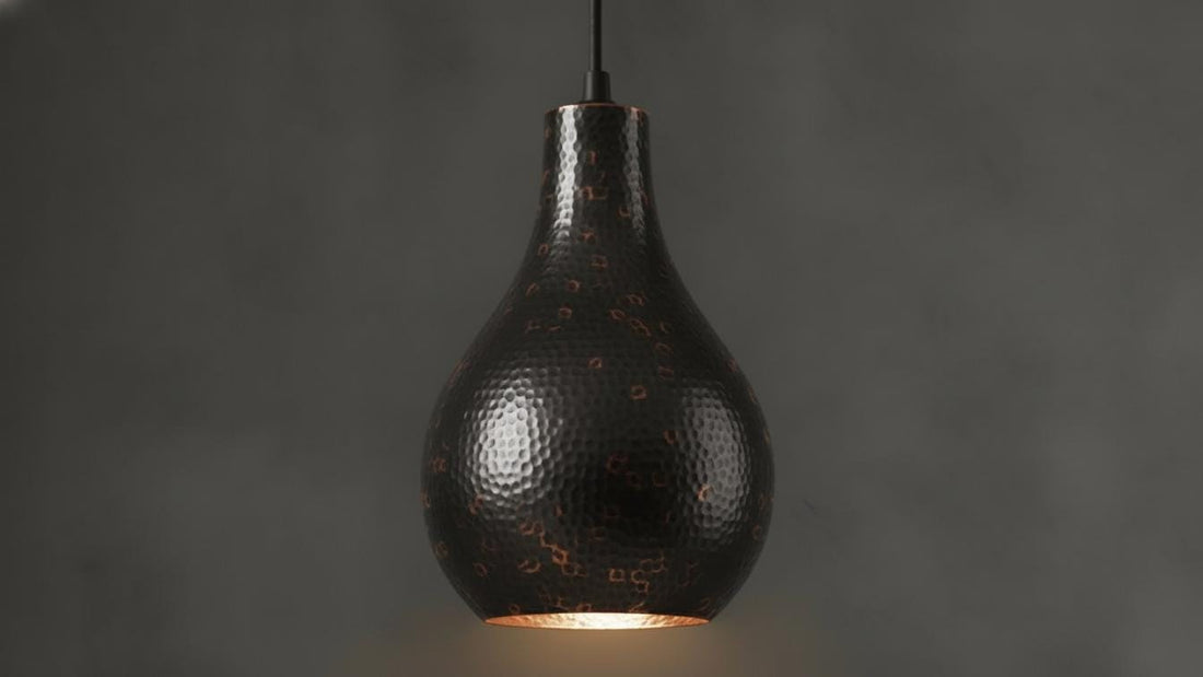 Hand-Hammered Black Copper Teardrop Pendant Light - Industrial Lamp - Mettlemix