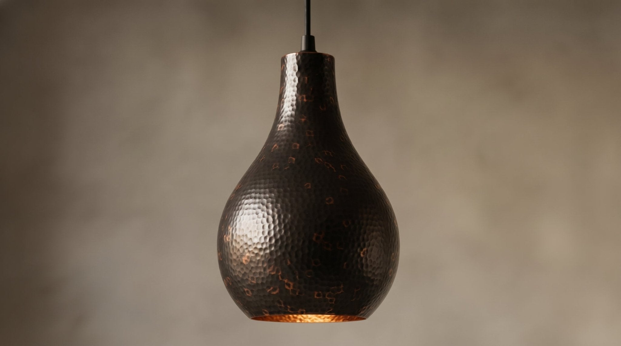 Hand-Hammered Black Copper Teardrop Pendant Light - Industrial Lamp - Mettlemix