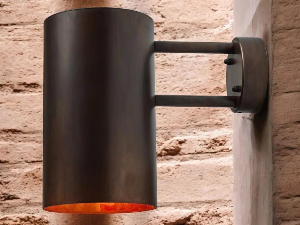 Hand-Hammered Black Copper Wall Sconce - Modern Cylindrical Outdoor Light - Mettlemix