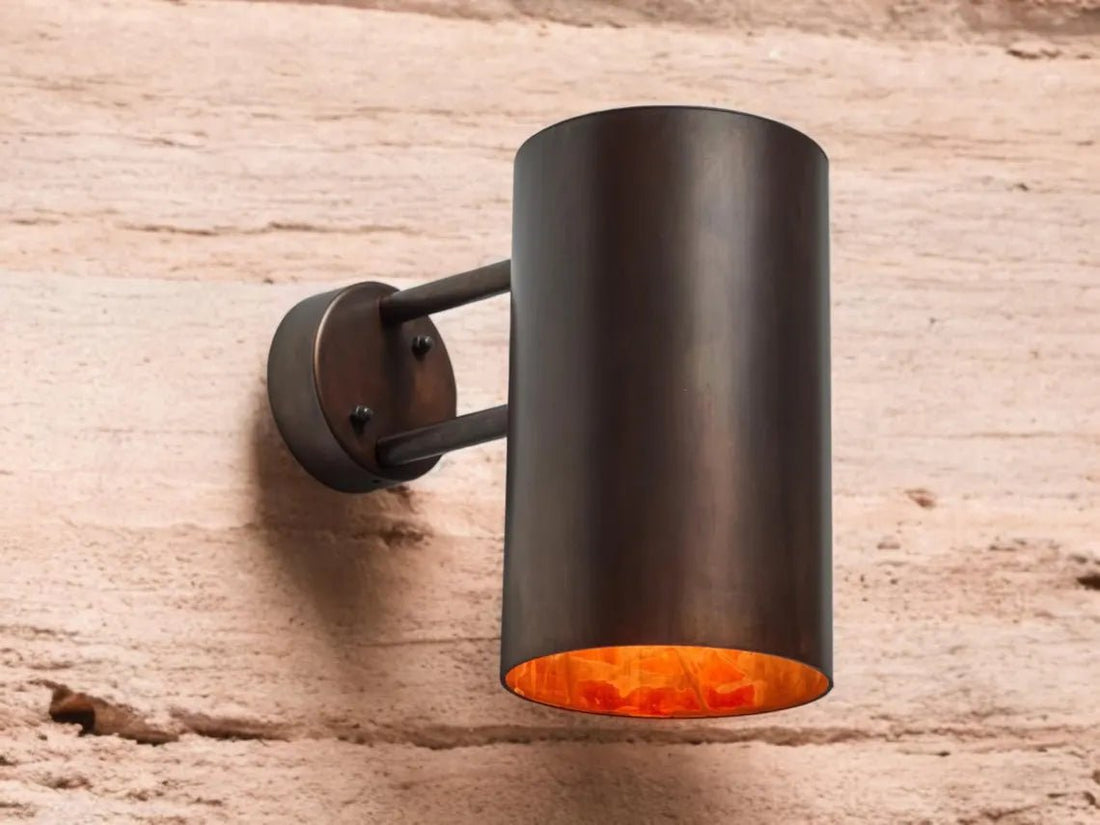 Hand-Hammered Black Copper Wall Sconce - Modern Cylindrical Outdoor Light - Mettlemix