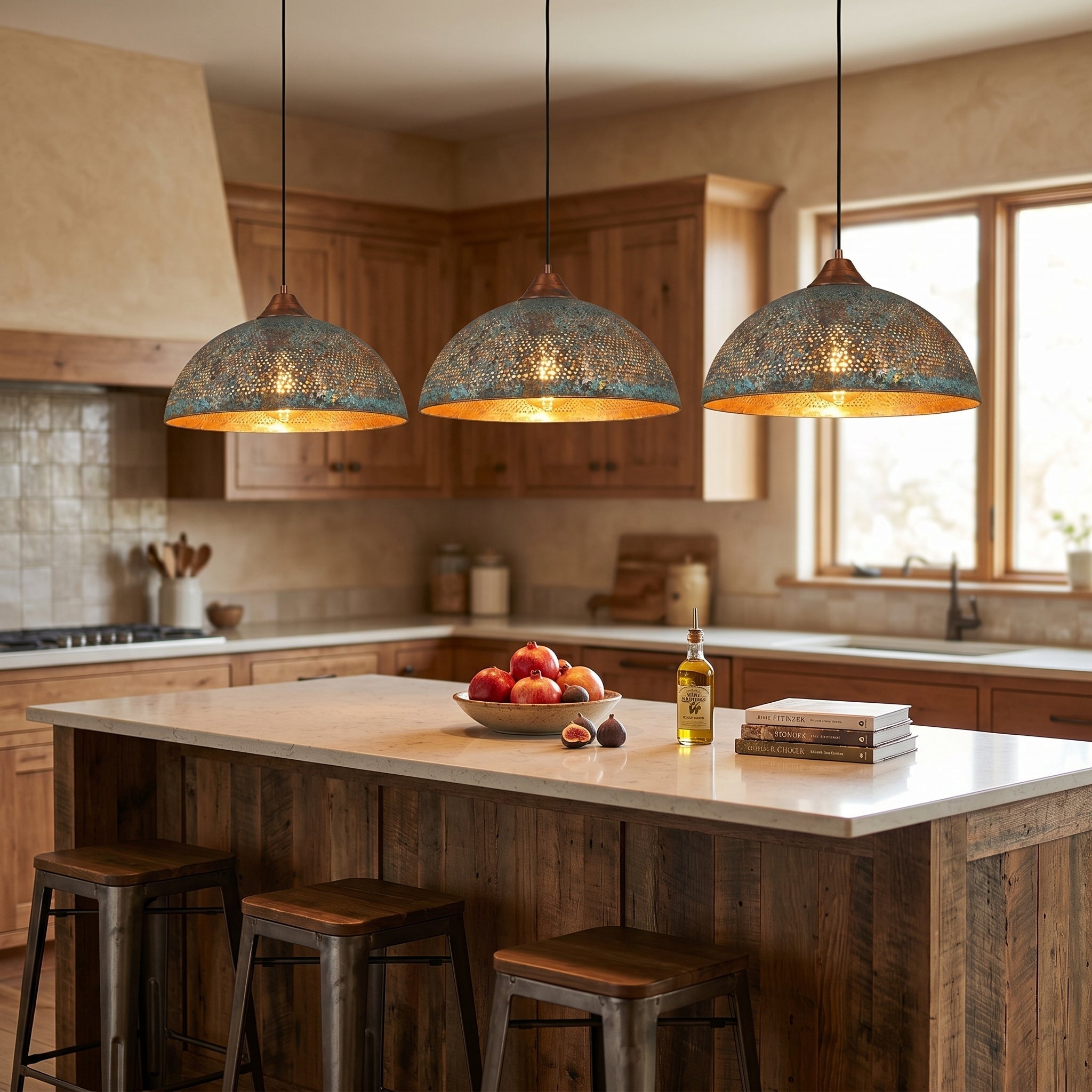 Hand-Hammered Blue Patina Copper Pendant Light - Mettlemix