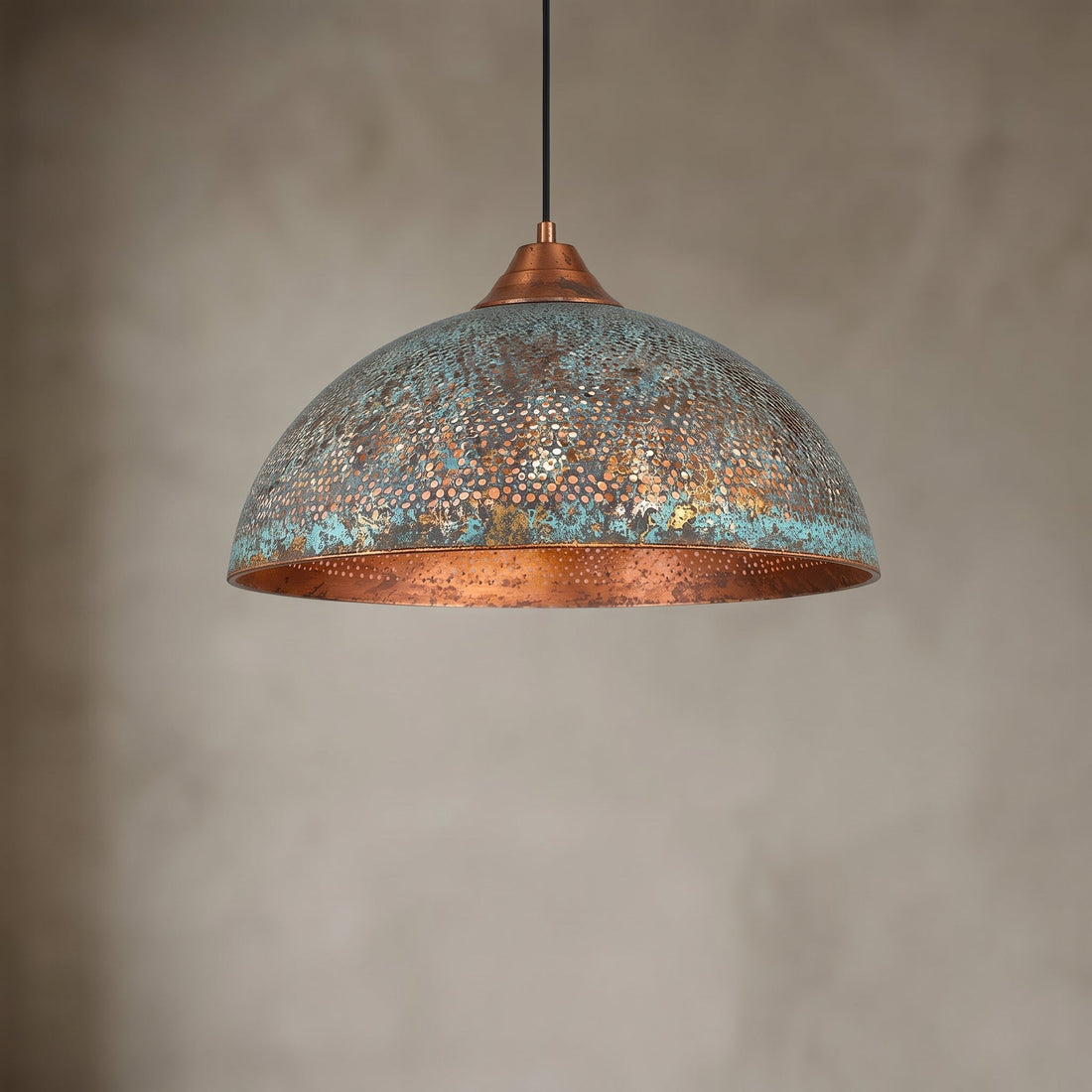 Hand-Hammered Blue Patina Copper Pendant Light - Mettlemix