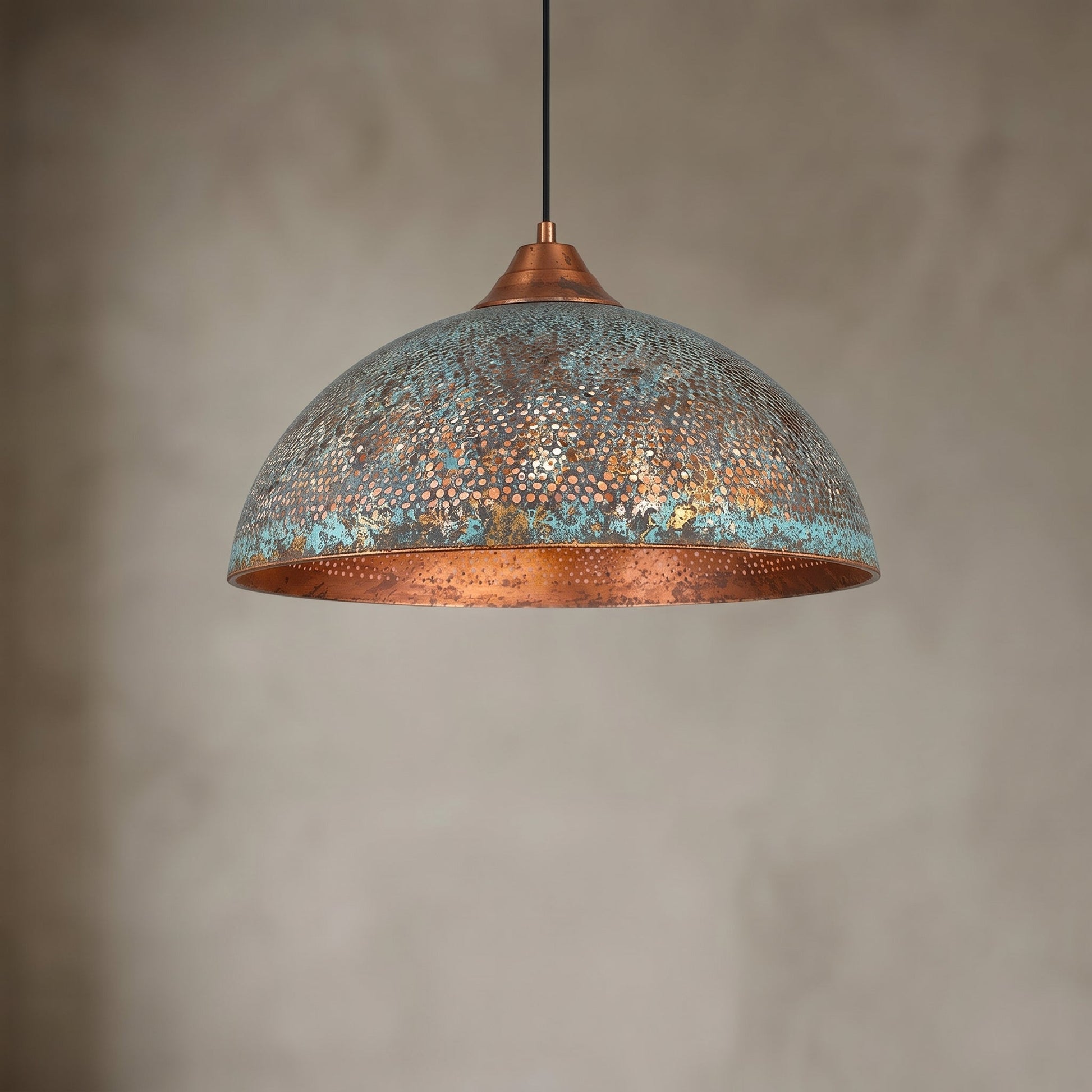 Hand-Hammered Blue Patina Copper Pendant Light - Mettlemix