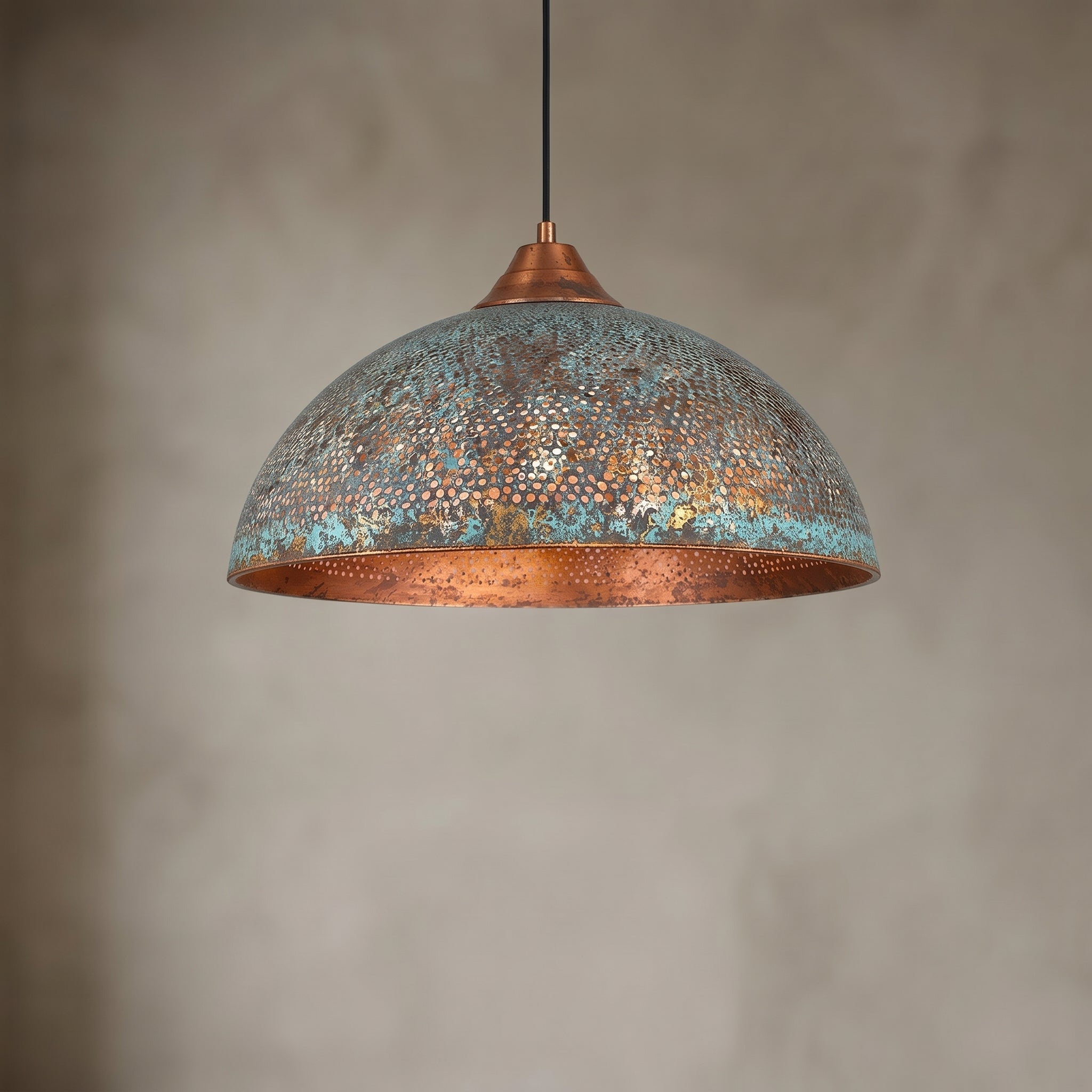 Hand-Hammered Blue Patina Copper Pendant Light - Mettlemix