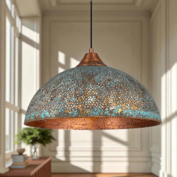 Hand-Hammered Blue Patina Copper Pendant Light - Mettlemix
