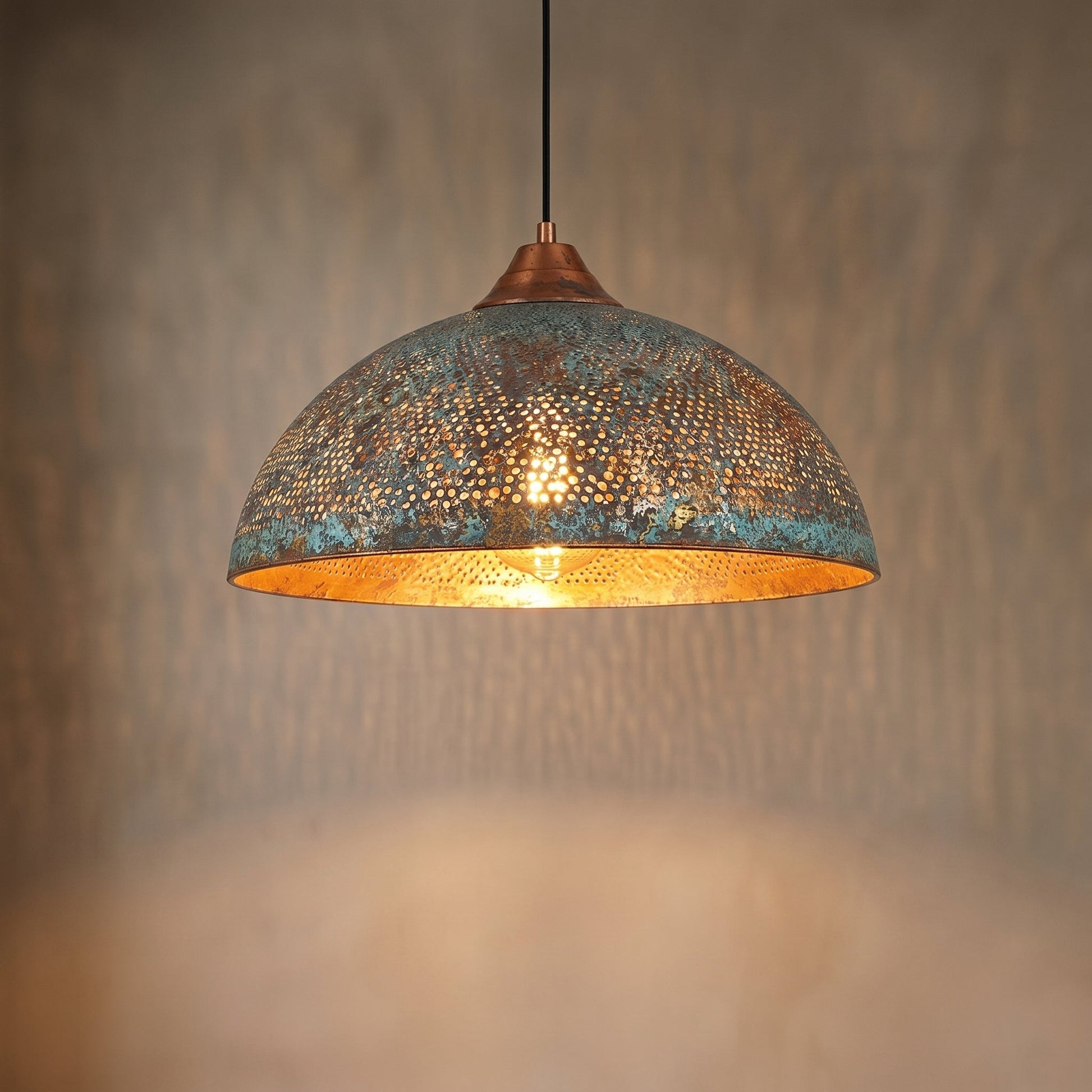Hand-Hammered Blue Patina Copper Pendant Light - Mettlemix