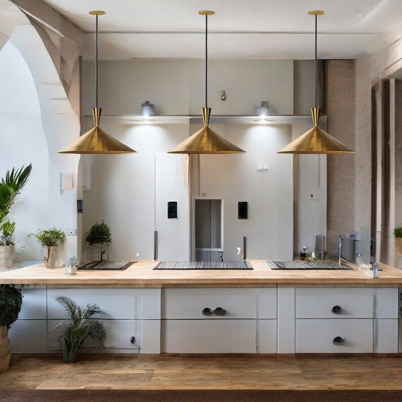 Hand-Hammered Brass Dome Pendant Light - Kitchen Island Fixture - Mettlemix