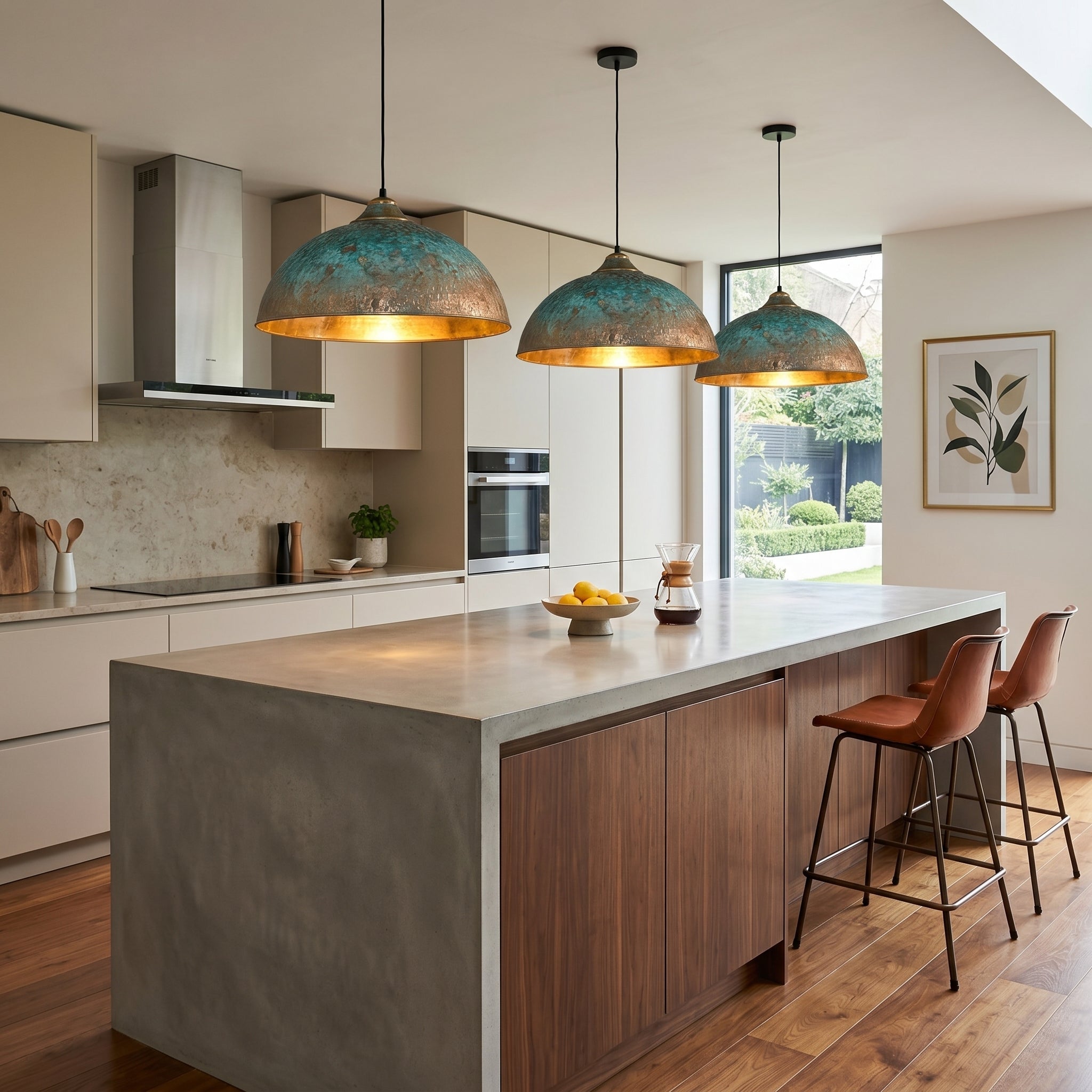 Hand-Hammered Brass Dome Pendant Light - Turquoise Patina Finish - Mettlemix